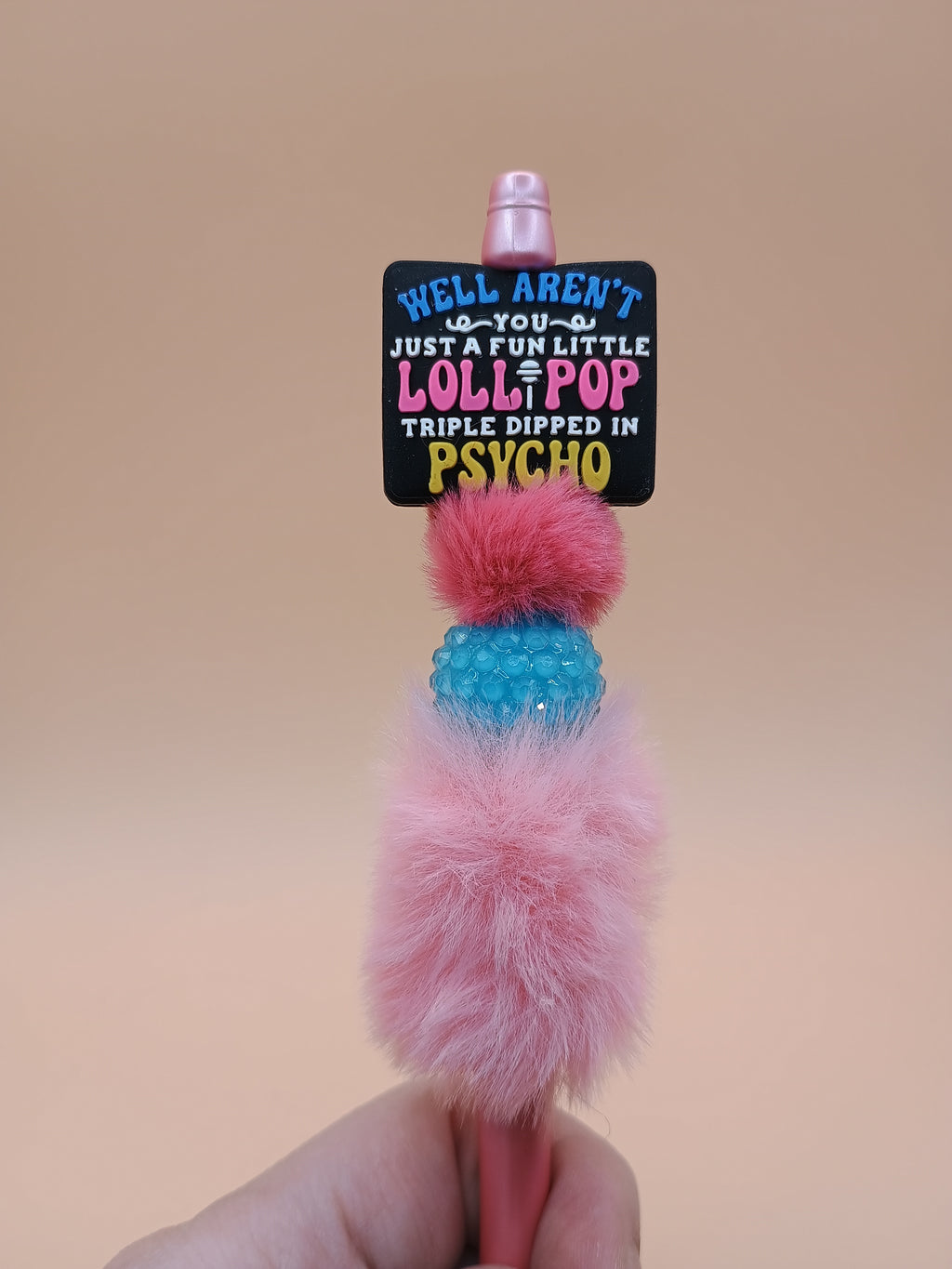 “Fun Little Lollipop Triple Dipped in Psycho” Fluffy Beaded Pen – Handmade 1.0 Ink Pen (Assorted Styles)