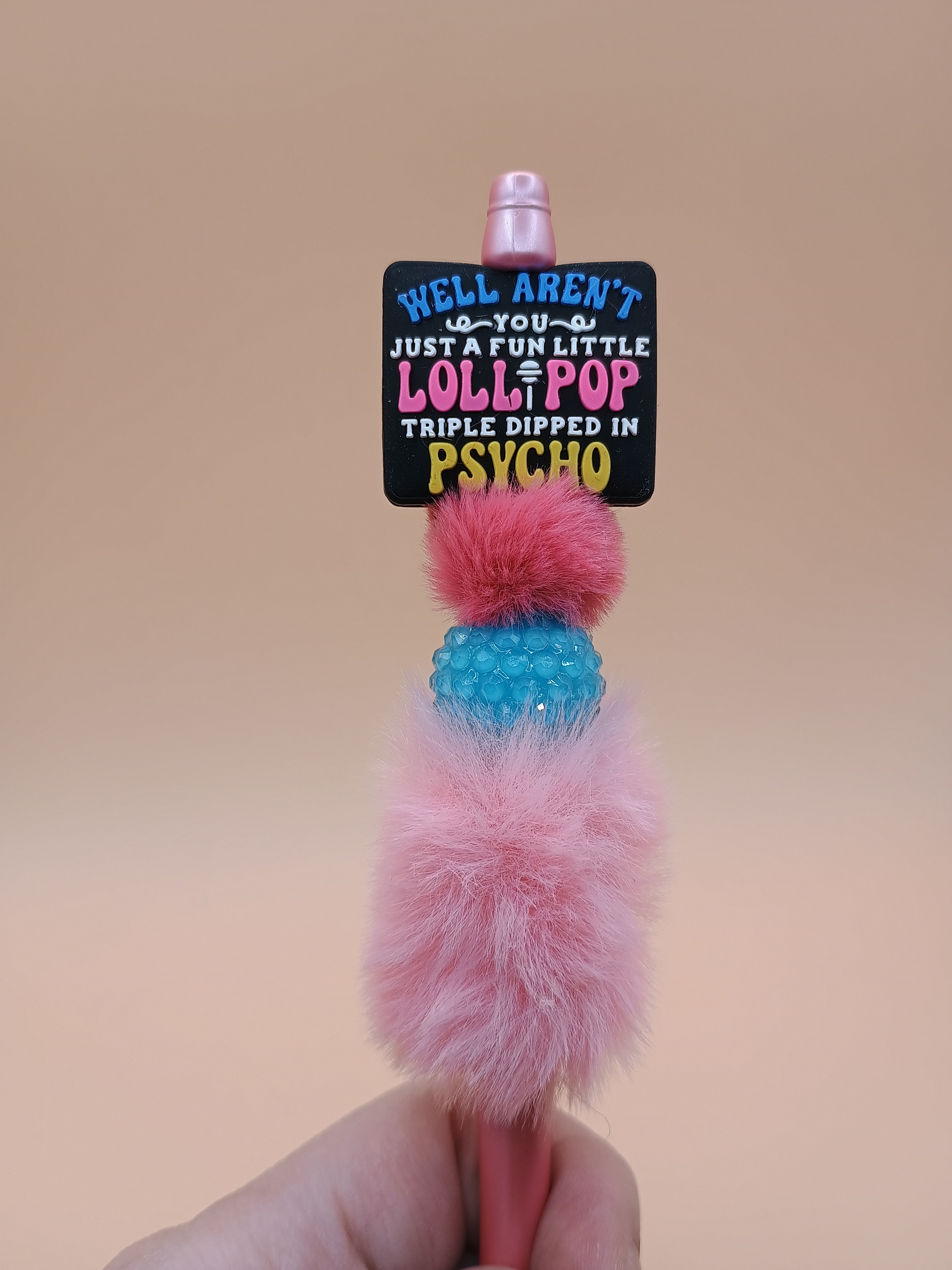 “Fun Little Lollipop Triple Dipped in Psycho” Fluffy Beaded Pen – Handmade 1.0 Ink Pen (Assorted Styles)