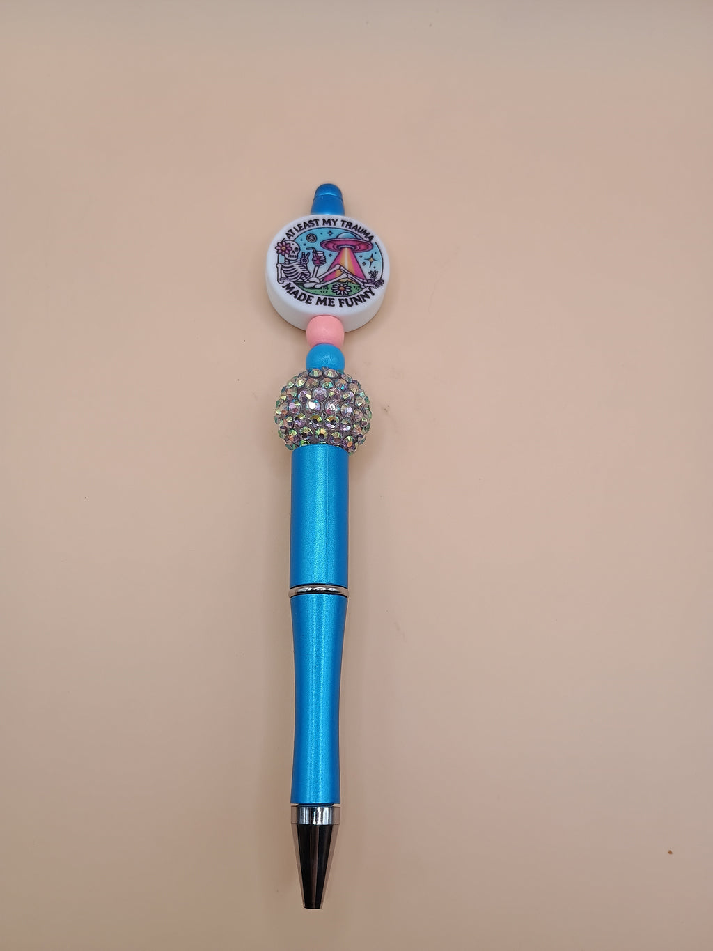 Trauma Made Me Funny Skeleton Space Beaded Pen – Blue Handmade 1.0 Ink Pen