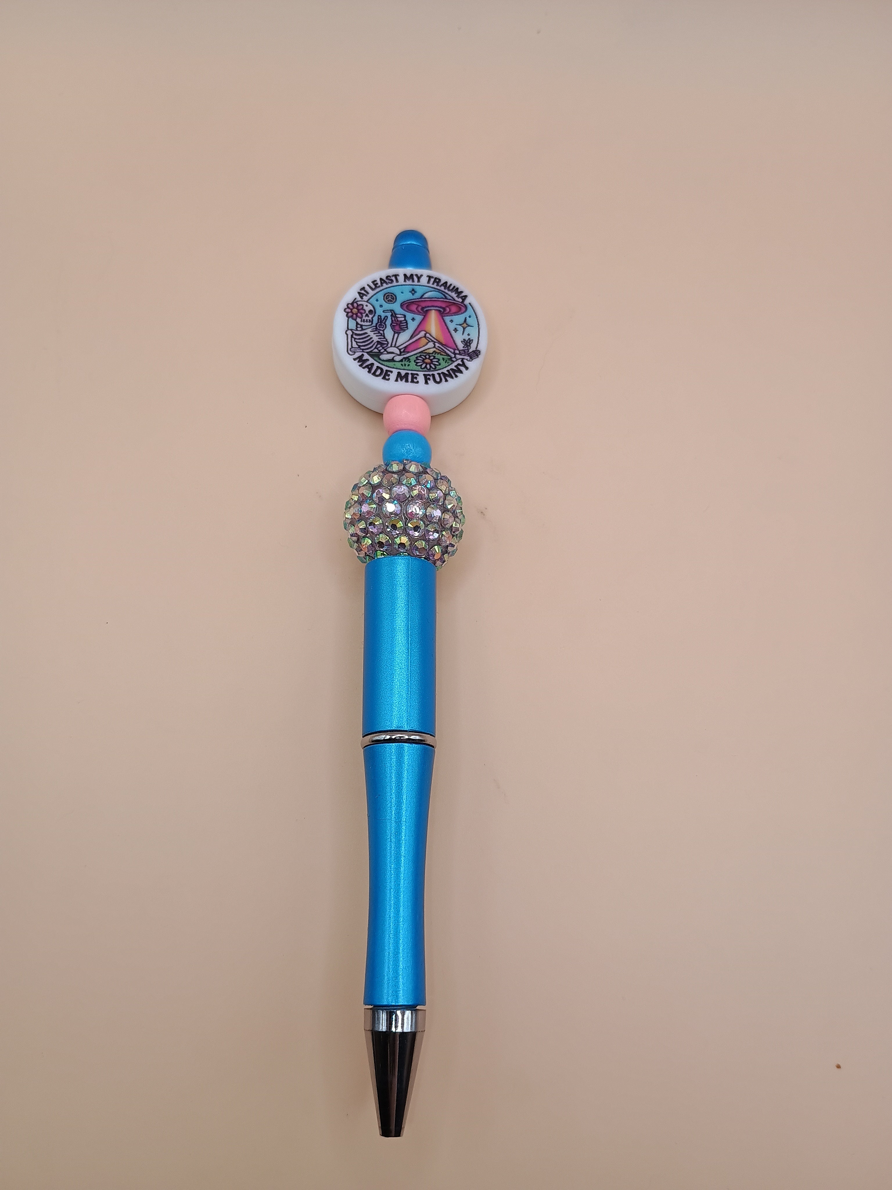 Trauma Made Me Funny Skeleton Space Beaded Pen – Blue Handmade 1.0 Ink Pen