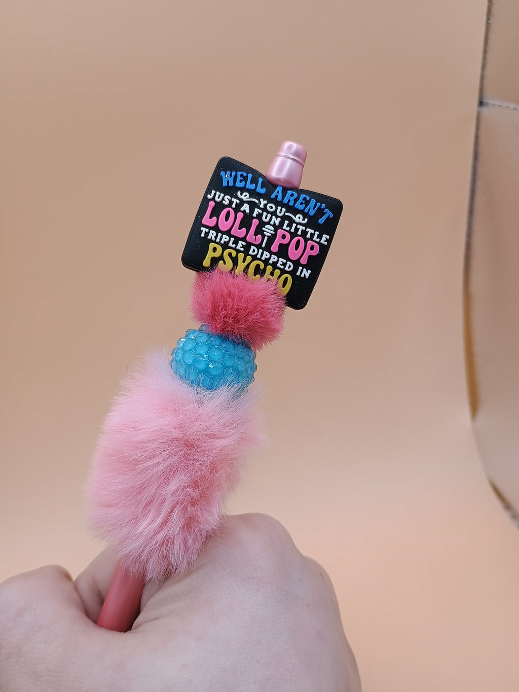 “Fun Little Lollipop Triple Dipped in Psycho” Fluffy Beaded Pen – Handmade 1.0 Ink Pen (Assorted Styles)