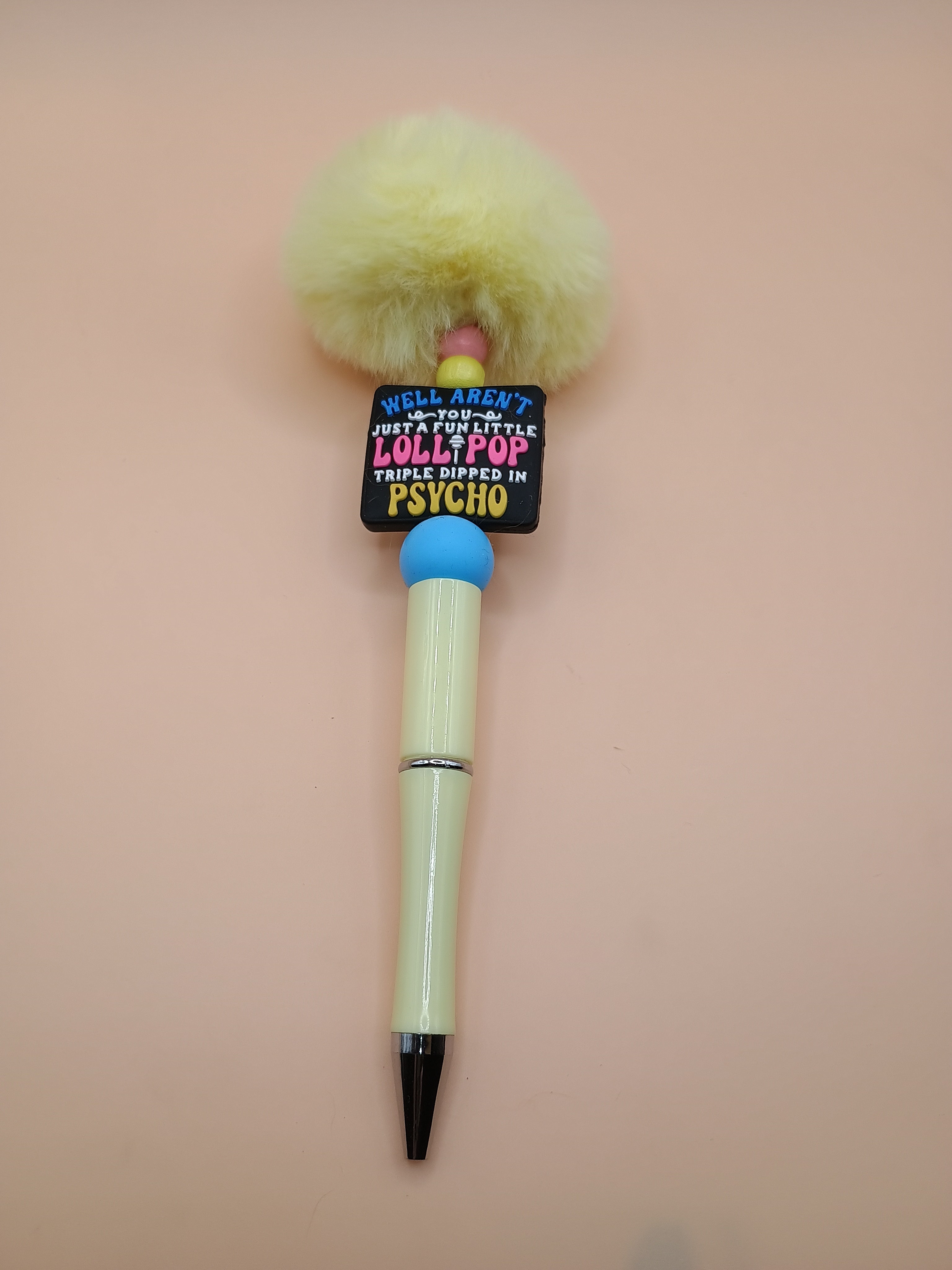 “Fun Little Lollipop Triple Dipped in Psycho” Fluffy Beaded Pen – Handmade 1.0 Ink Pen (Assorted Styles)
