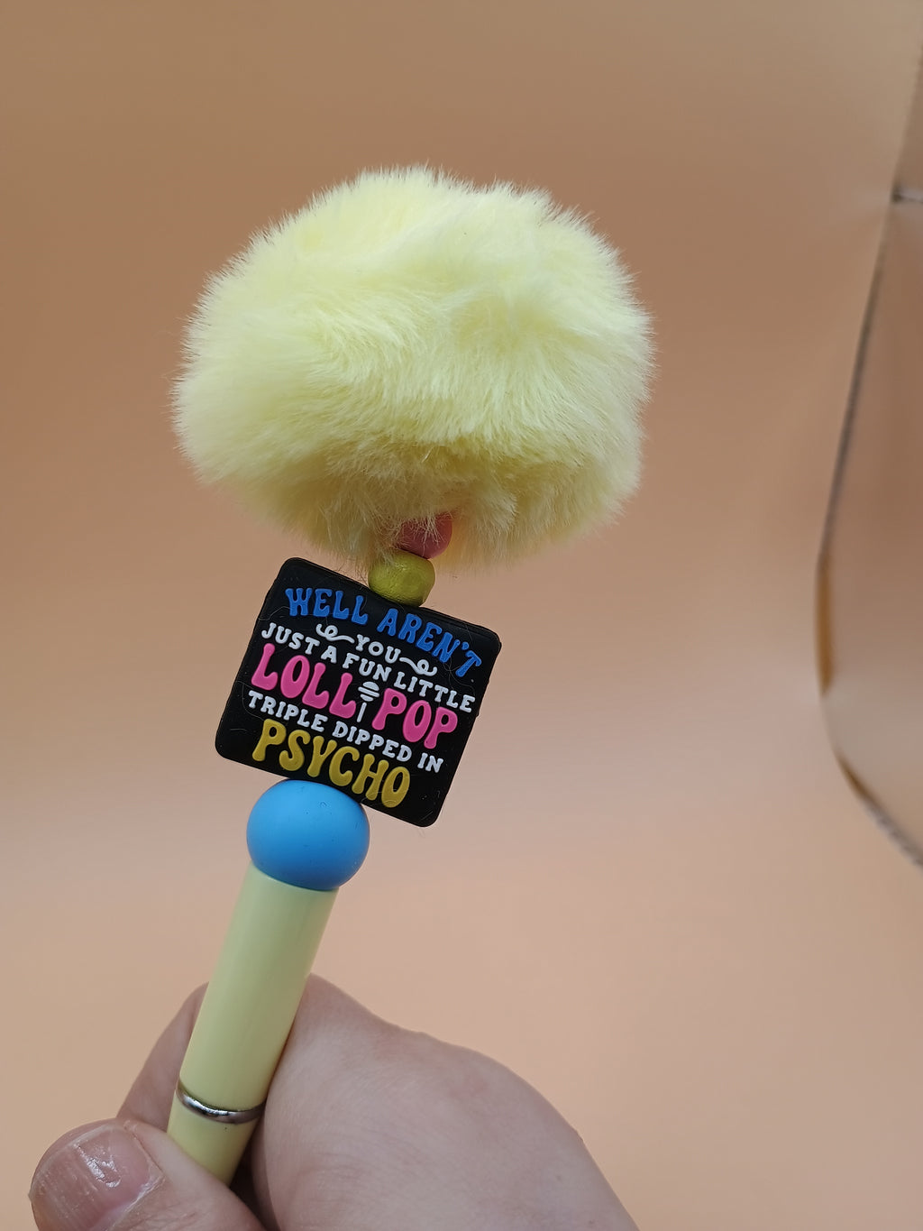 “Fun Little Lollipop Triple Dipped in Psycho” Fluffy Beaded Pen – Handmade 1.0 Ink Pen (Assorted Styles)