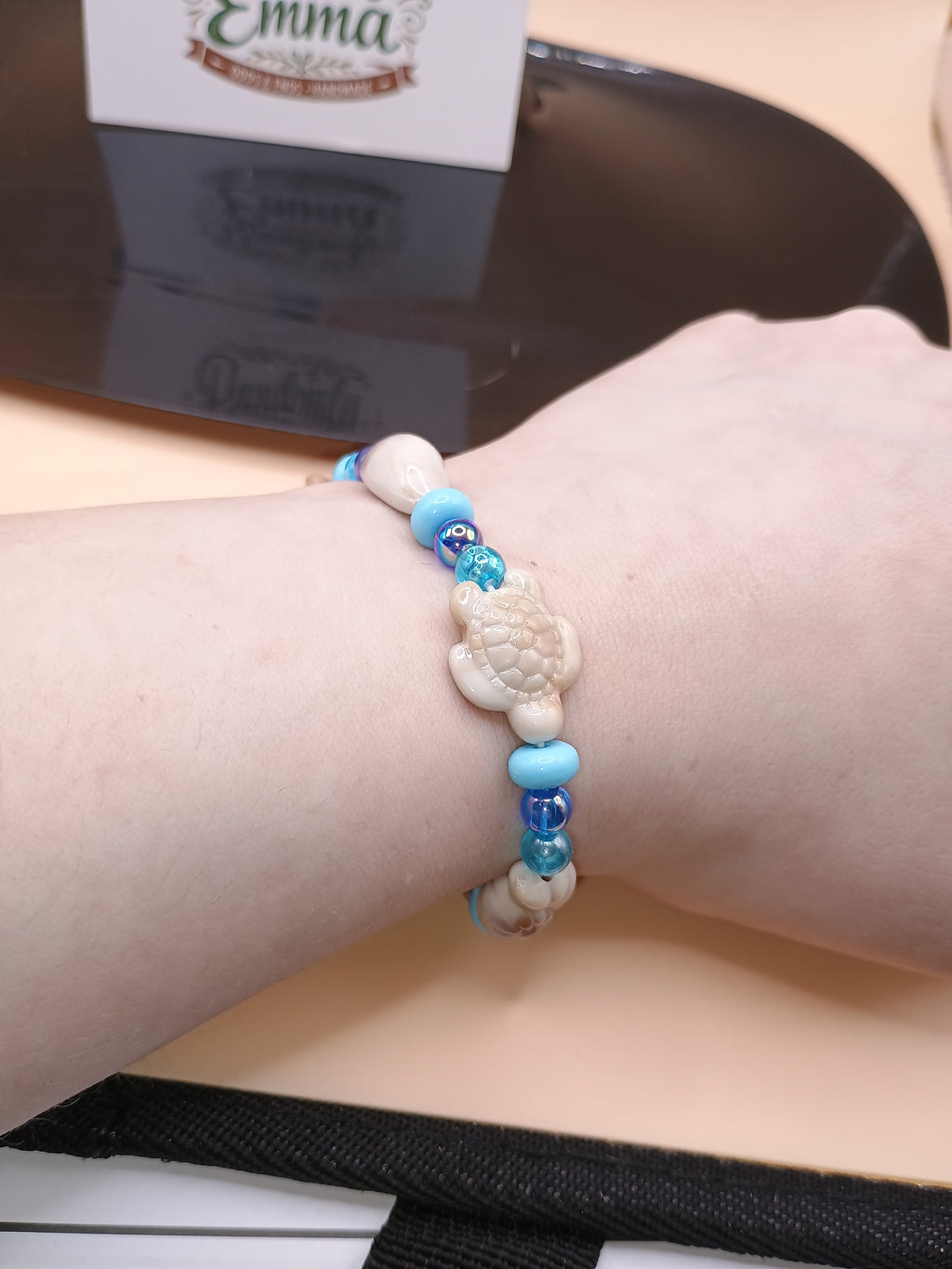 Ocean Sea Life Stretch Bracelet – 7” Coastal Starfish & Turtle Beaded Bracelet