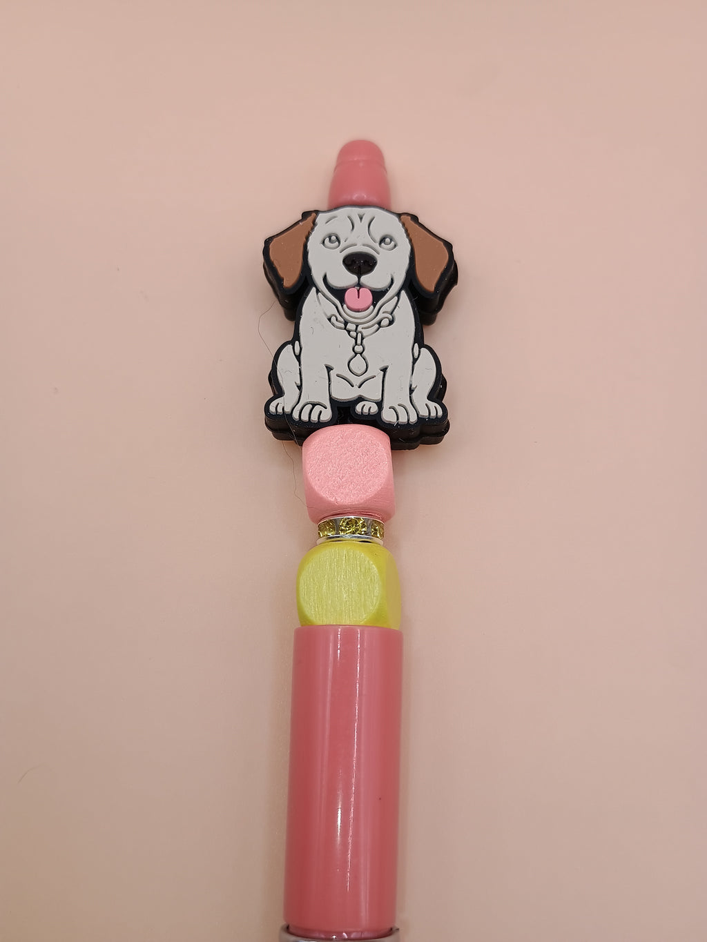Golden Retriever Beaded Pen – Peach Handmade 1.0 Writing Pen with Extra Ink