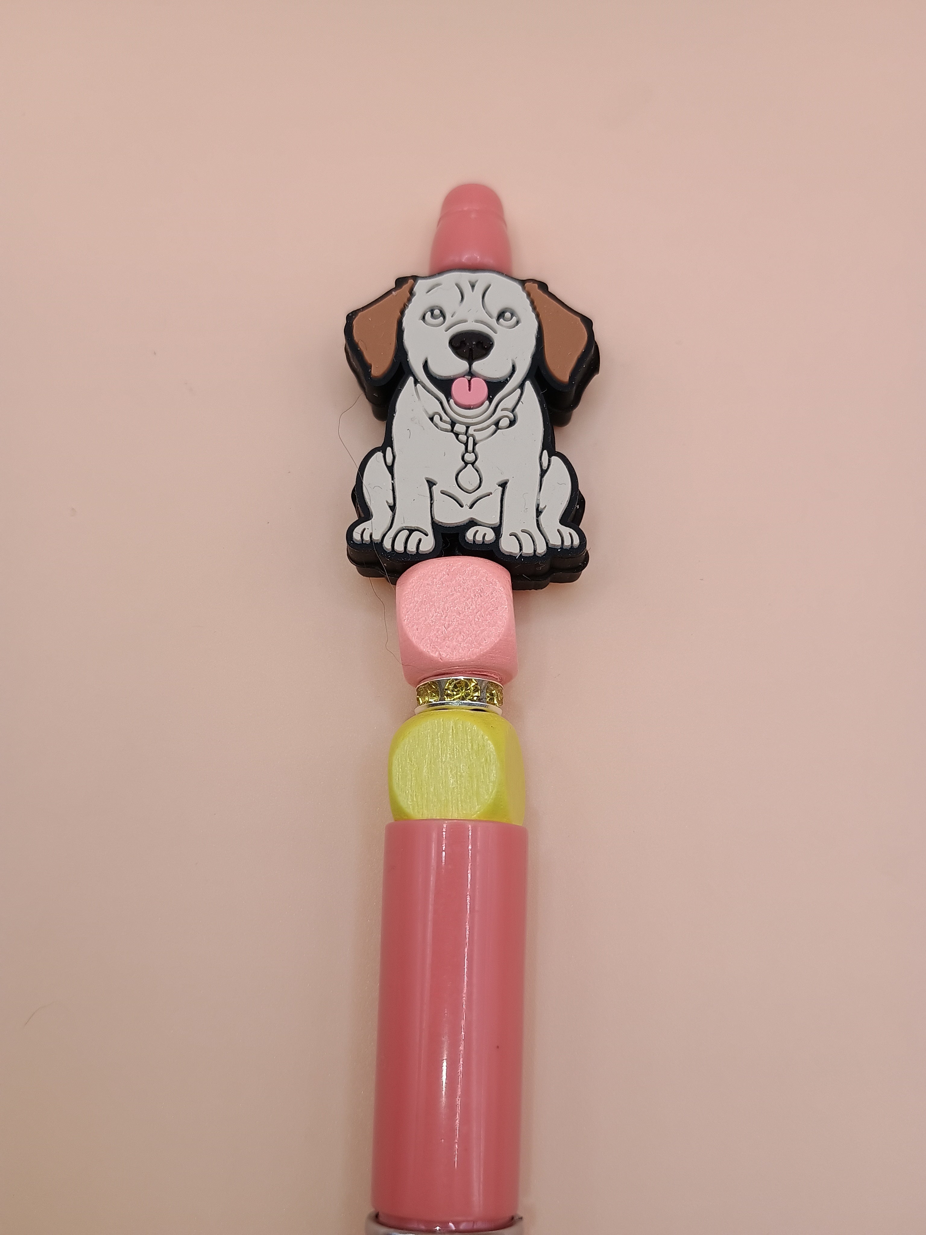 Golden Retriever Beaded Pen – Peach Handmade 1.0 Writing Pen with Extra Ink