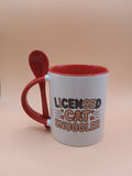 Licensed Cat Snuggler Ceramic Mug – White & Red Cat Lover Coffee Mug with Spoon