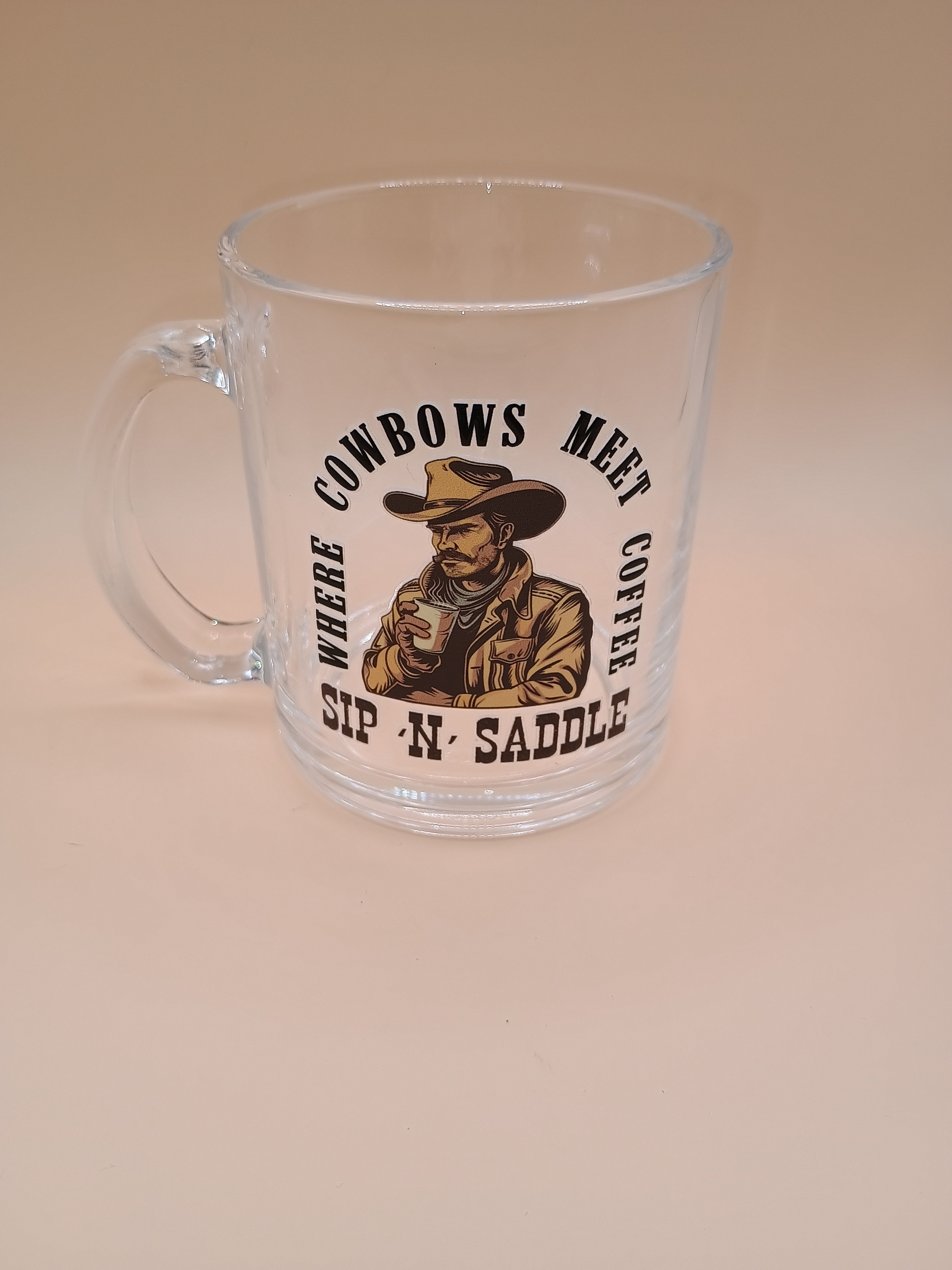 IMPERFECT-“Where Cowboys Meet Coffee” Clear Glass Mug – Western Coffee Cup (Discounted)