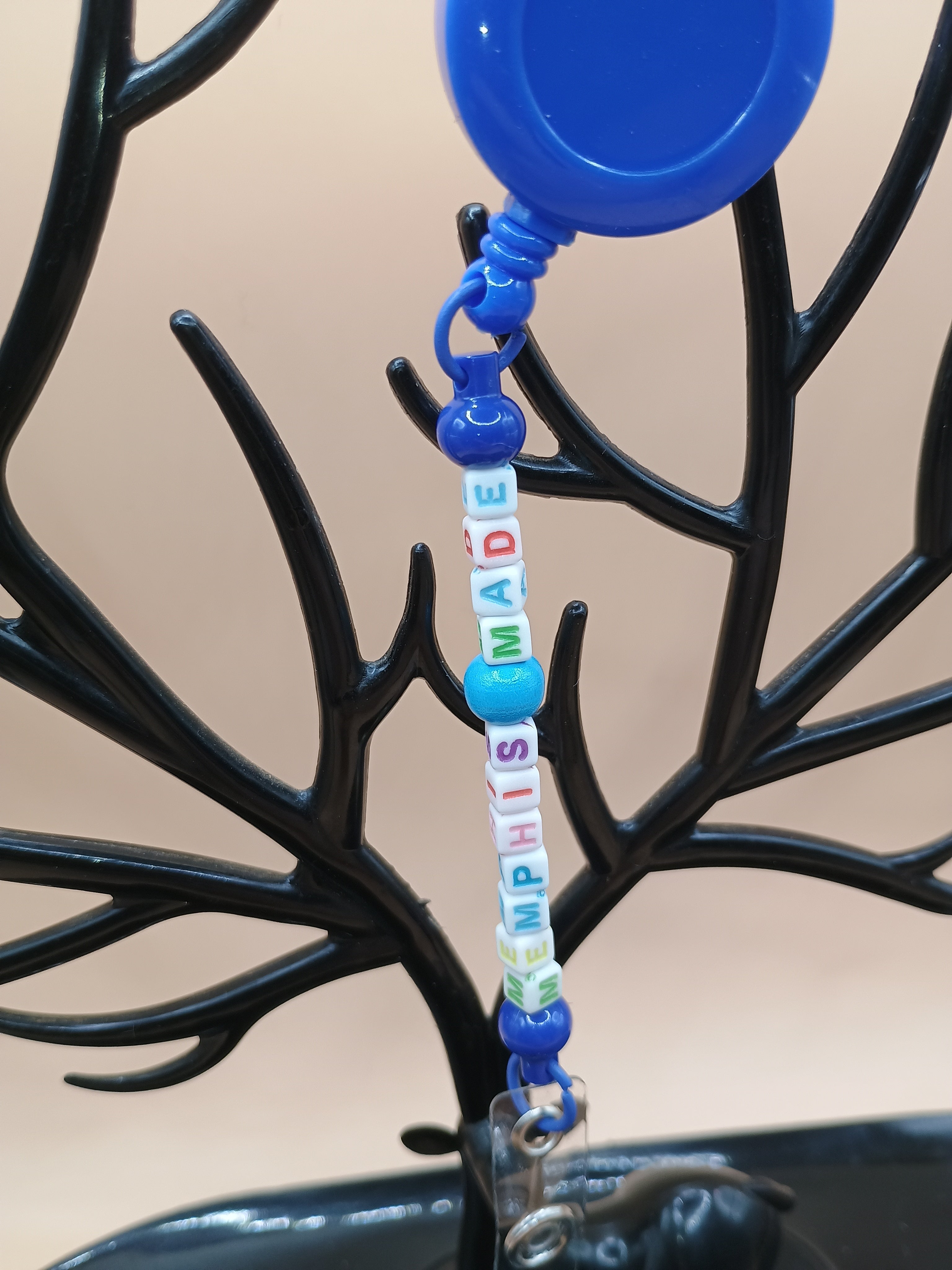 “Memphis Made” Beaded Badge Reel – Memphis Blue Retractable ID Holder