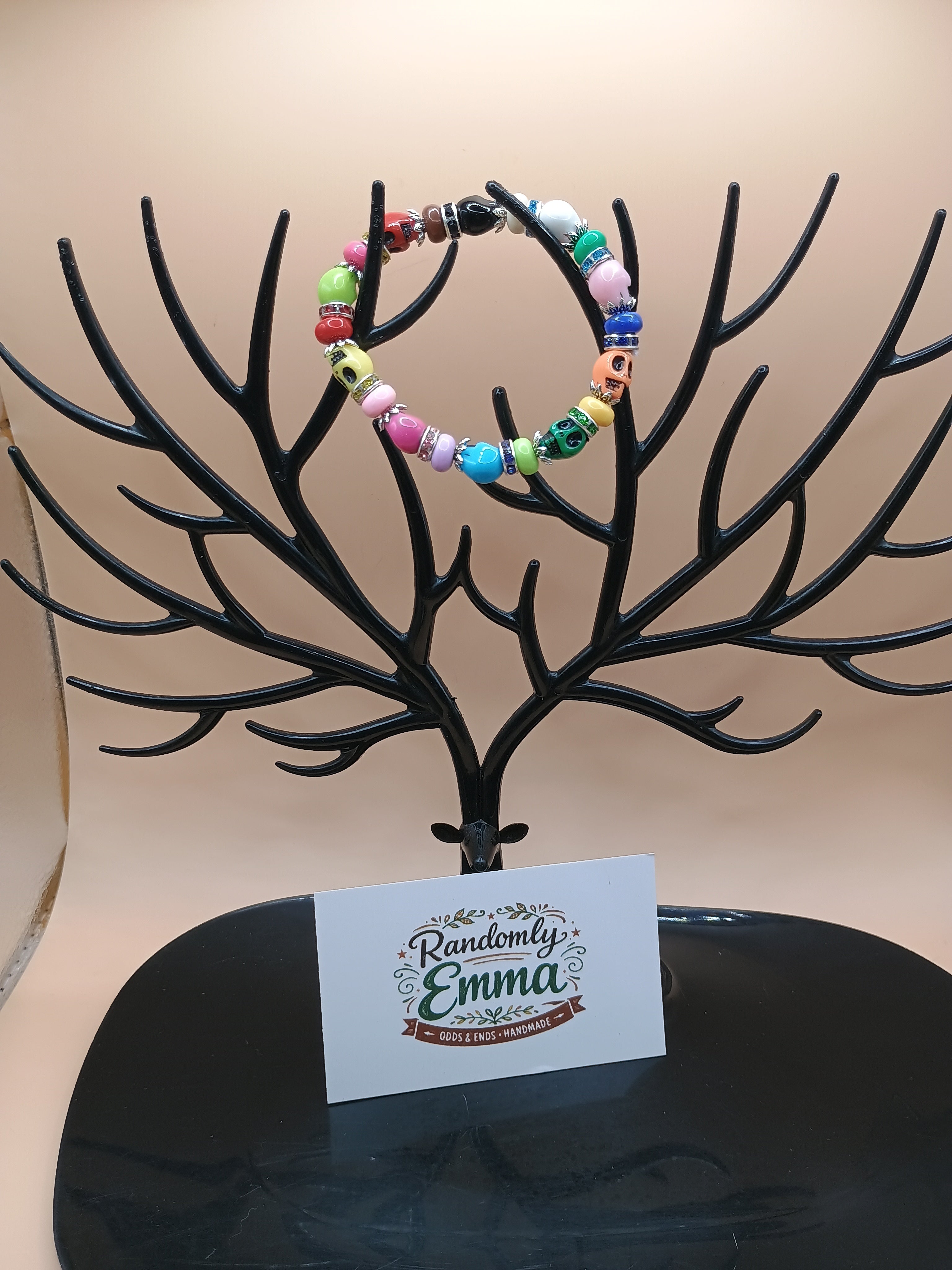 Día de los Muertos” Colorful Skull Stretch Bracelet – 8 Inch Gothic Beaded Bracelet