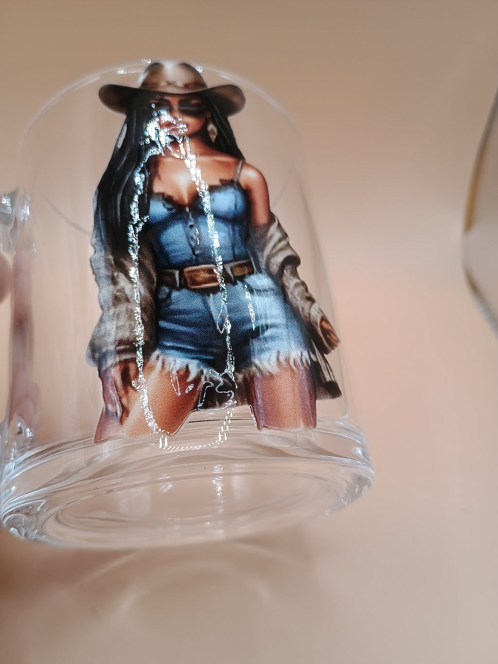 IMPERFECT-Black Cowgirl Clear Glass Mug – Western-Inspired Coffee Cup (Imperfect – Discounted)