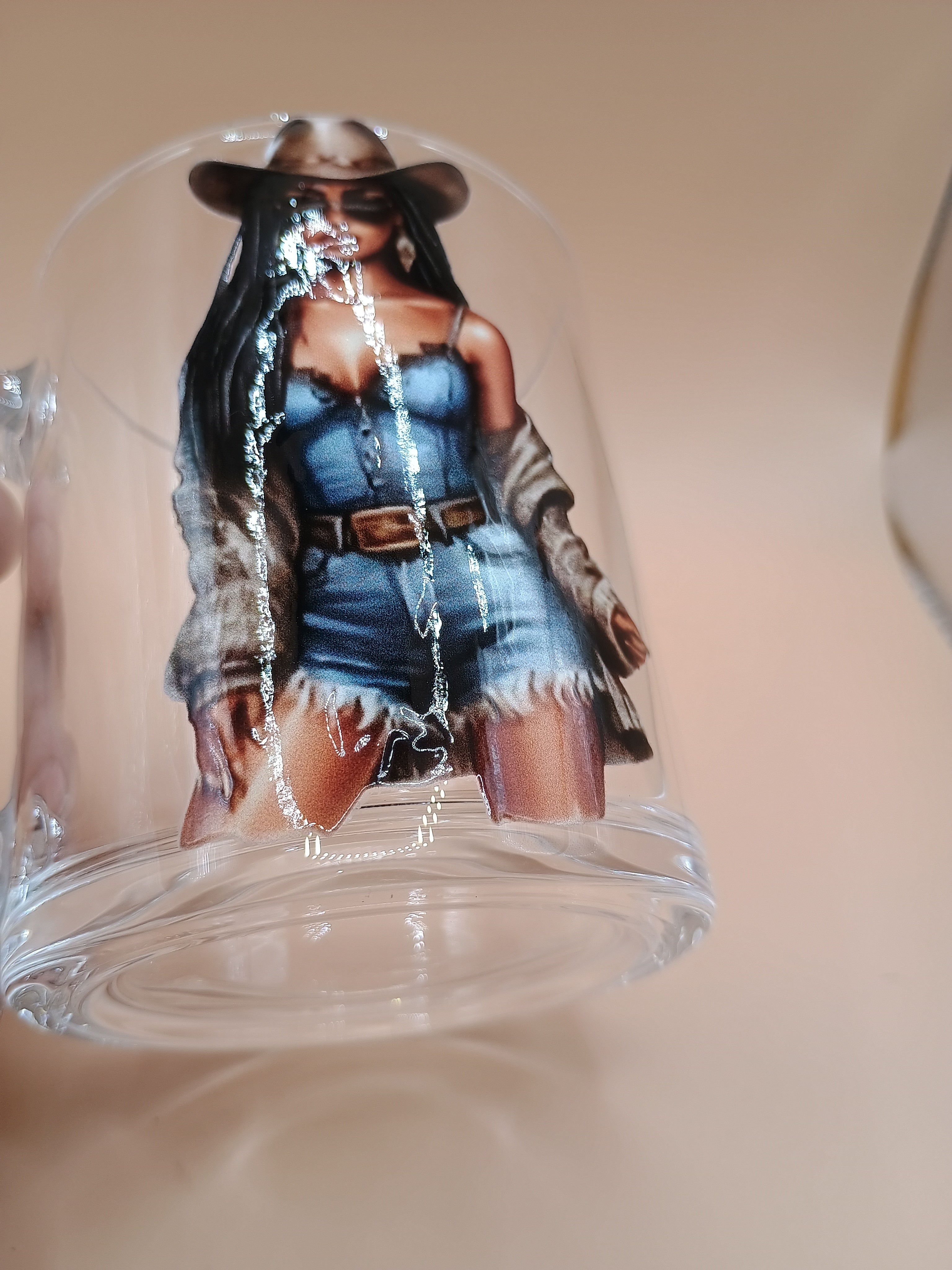 IMPERFECT-Black Cowgirl Clear Glass Mug – Western-Inspired Coffee Cup (Imperfect – Discounted)