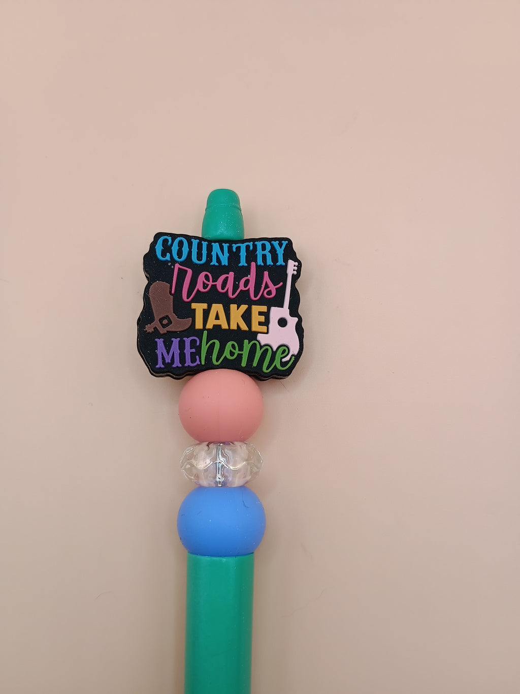 “Country Roads Take Me Home” Turquoise Beaded Pen – Handmade 1.0 Ink Pen