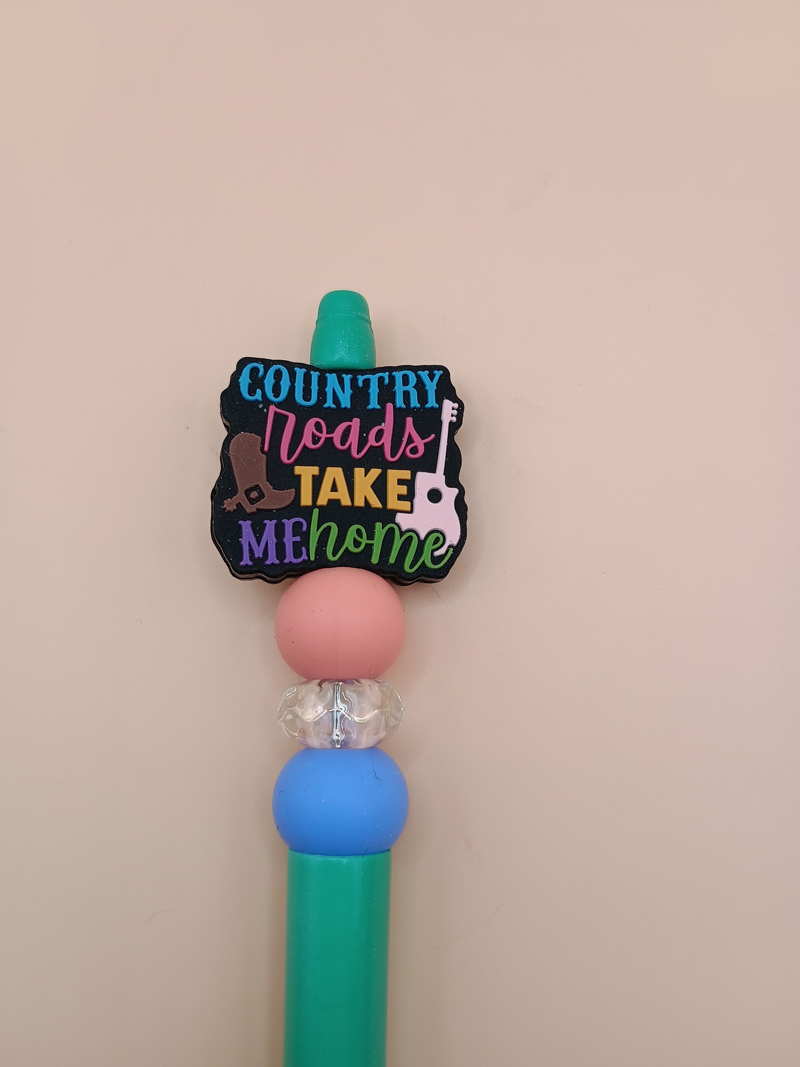 “Country Roads Take Me Home” Turquoise Beaded Pen – Handmade 1.0 Ink Pen