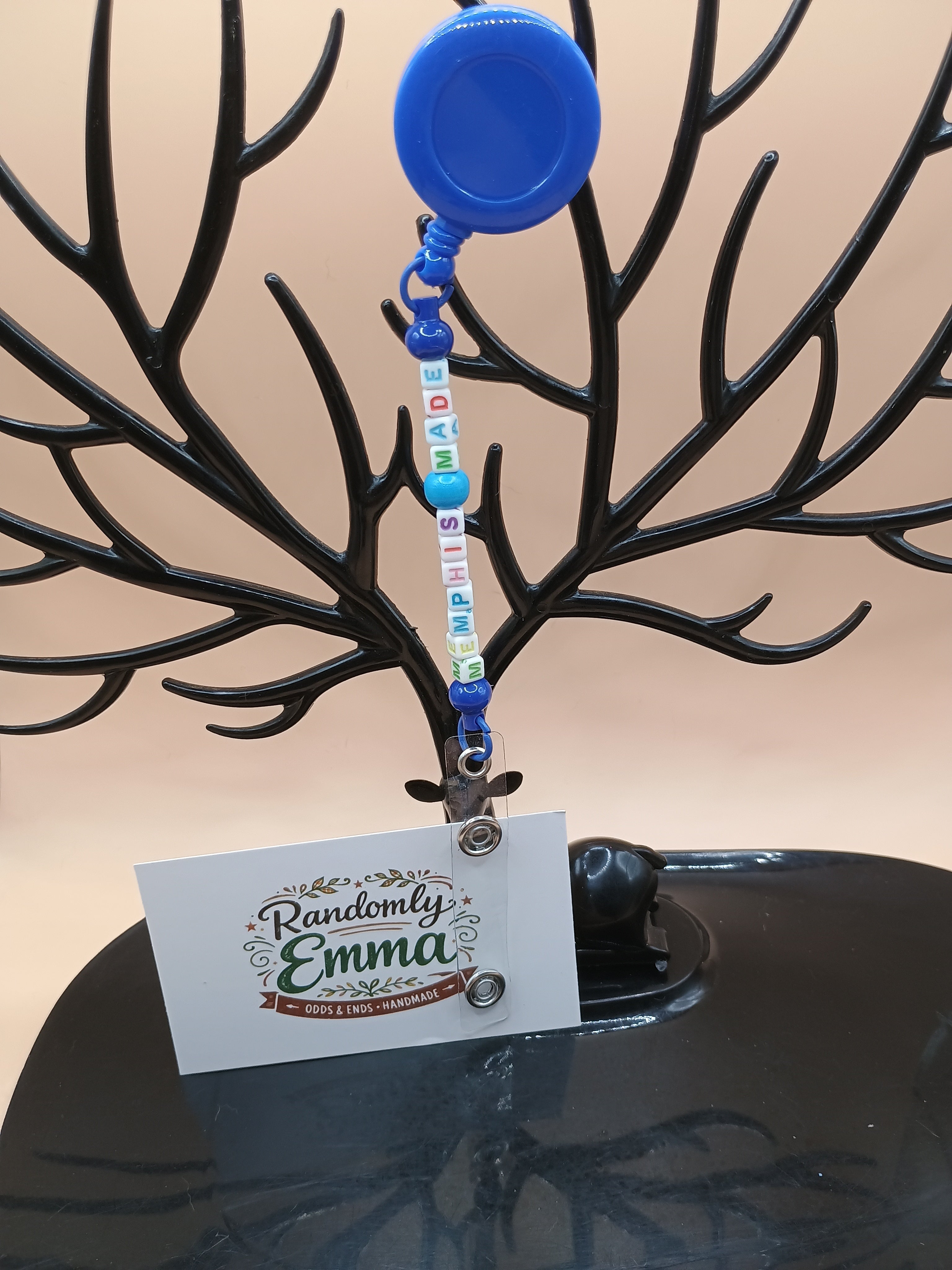 “Memphis Made” Beaded Badge Reel – Memphis Blue Retractable ID Holder