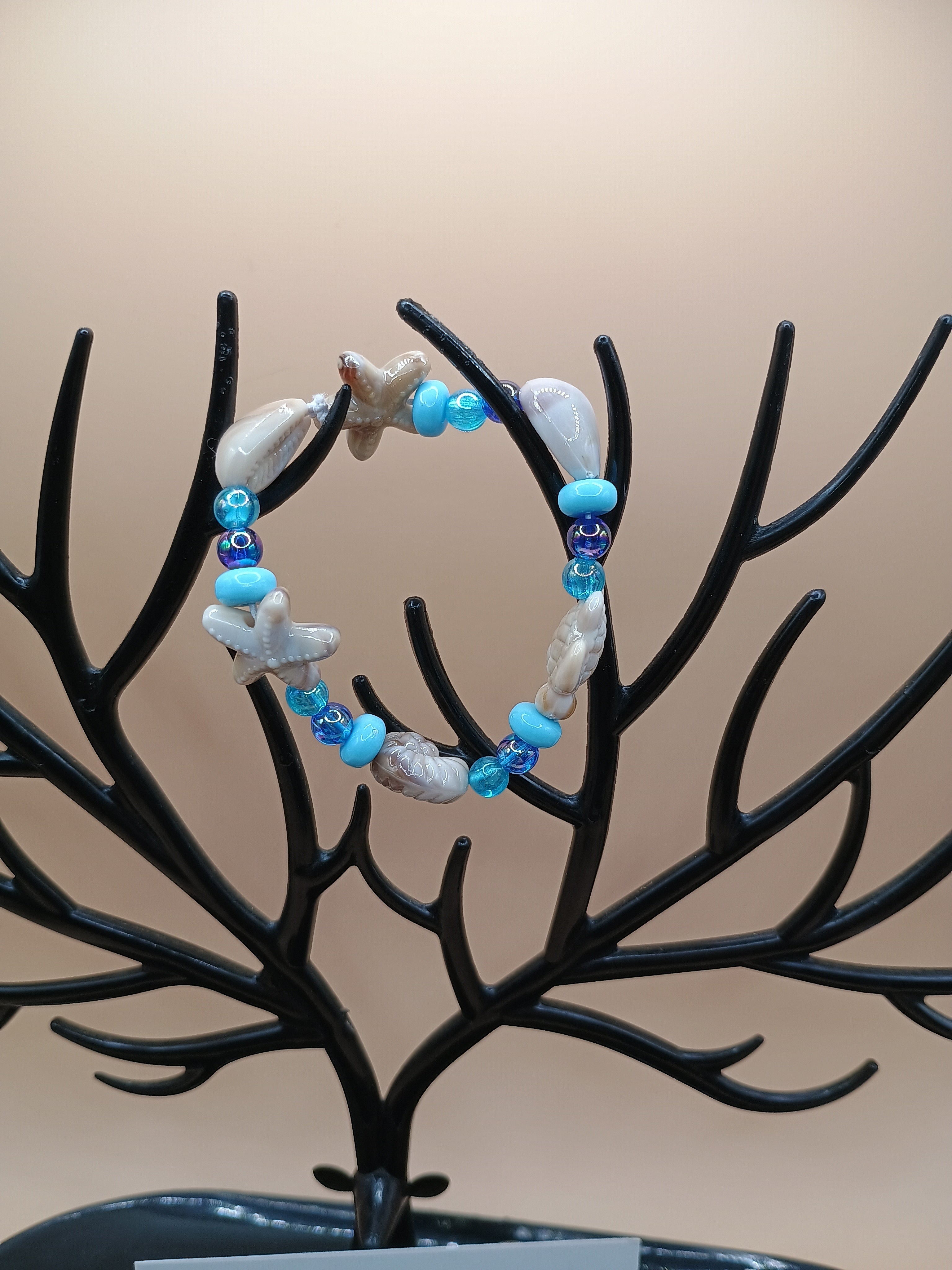 Ocean Sea Life Stretch Bracelet – 7” Coastal Starfish & Turtle Beaded Bracelet