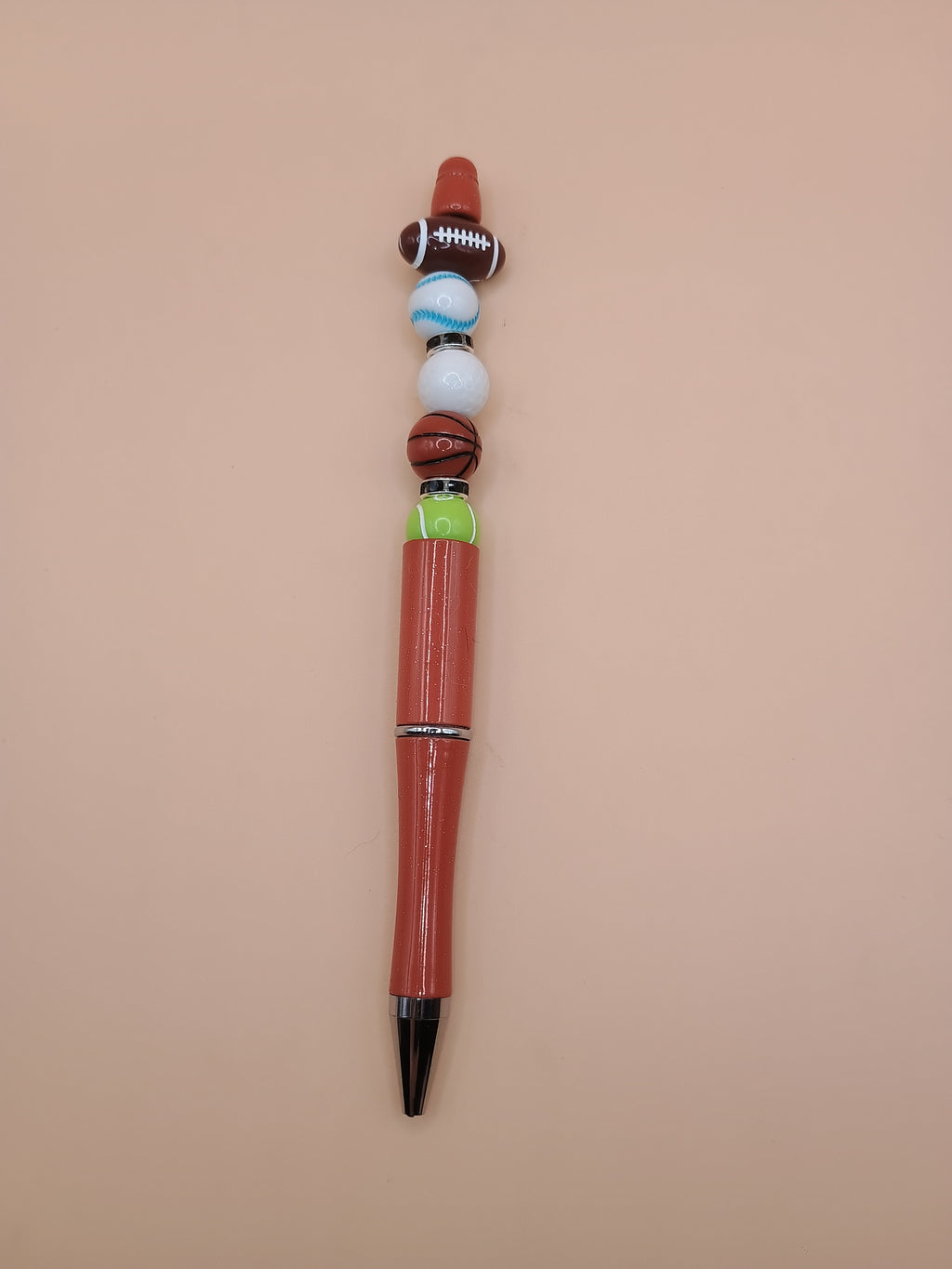 Sports Ball Beaded Pen – Burnt Orange Handmade 1.0 Ink Pen