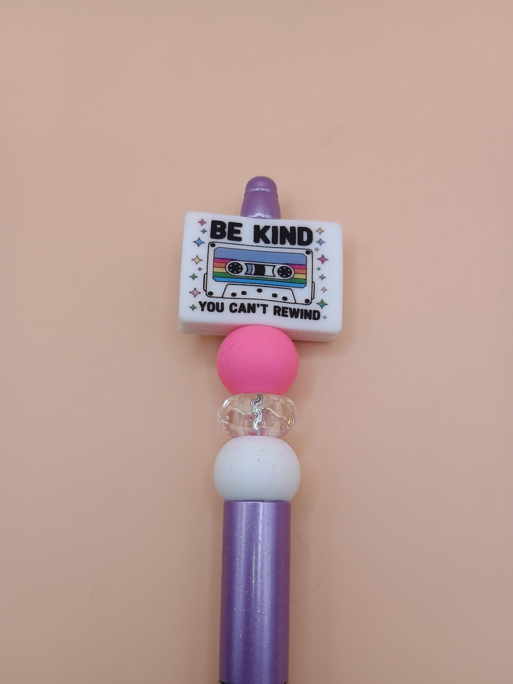 Be Kind. You Can’t Rewind – Purple Beaded Pen with Inspirational Focal Bead