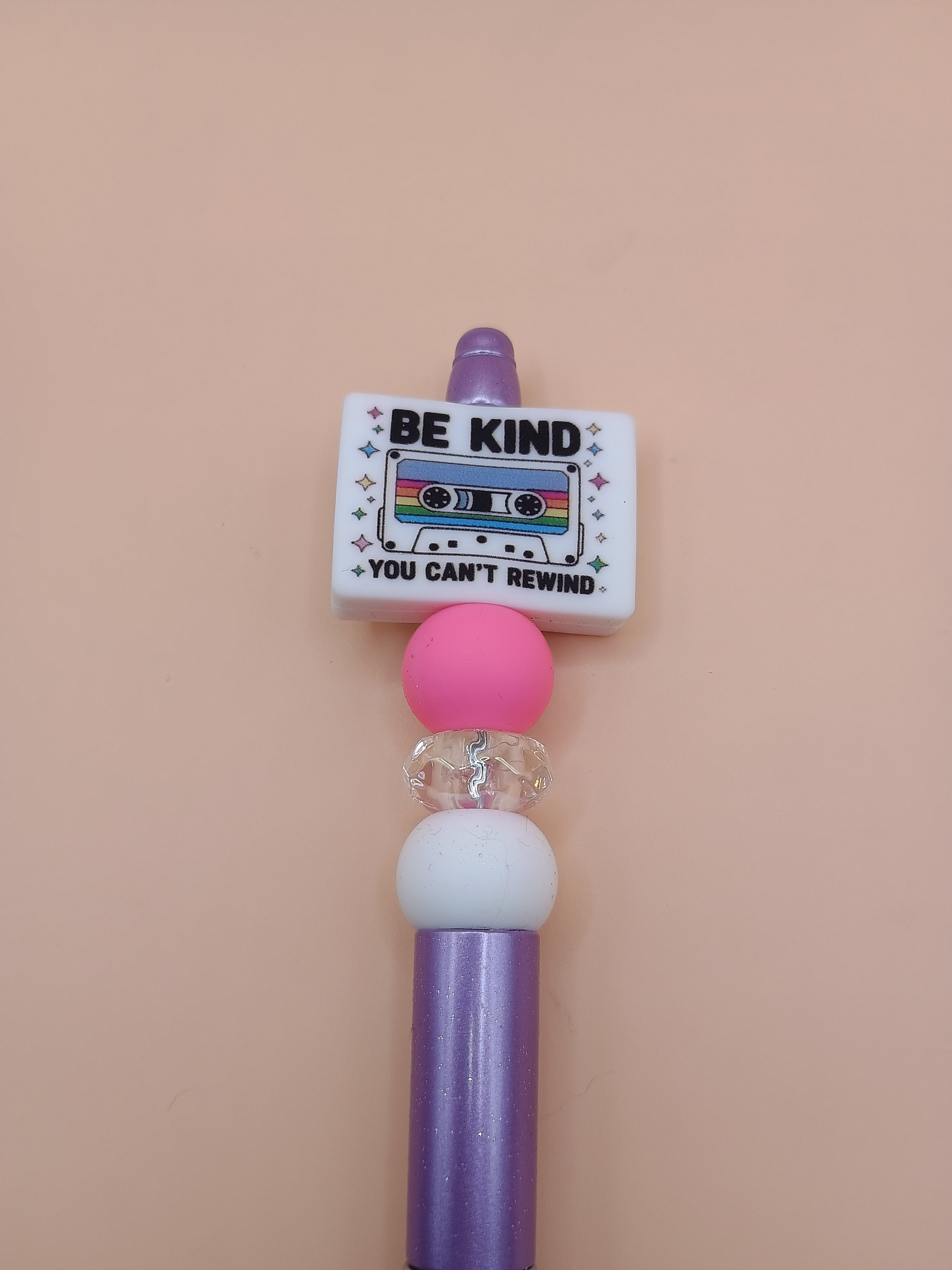 Be Kind. You Can’t Rewind – Purple Beaded Pen with Inspirational Focal Bead