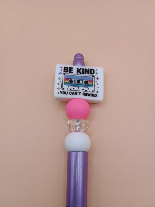 Be Kind. You Can’t Rewind – Purple Beaded Pen with Inspirational Focal Bead