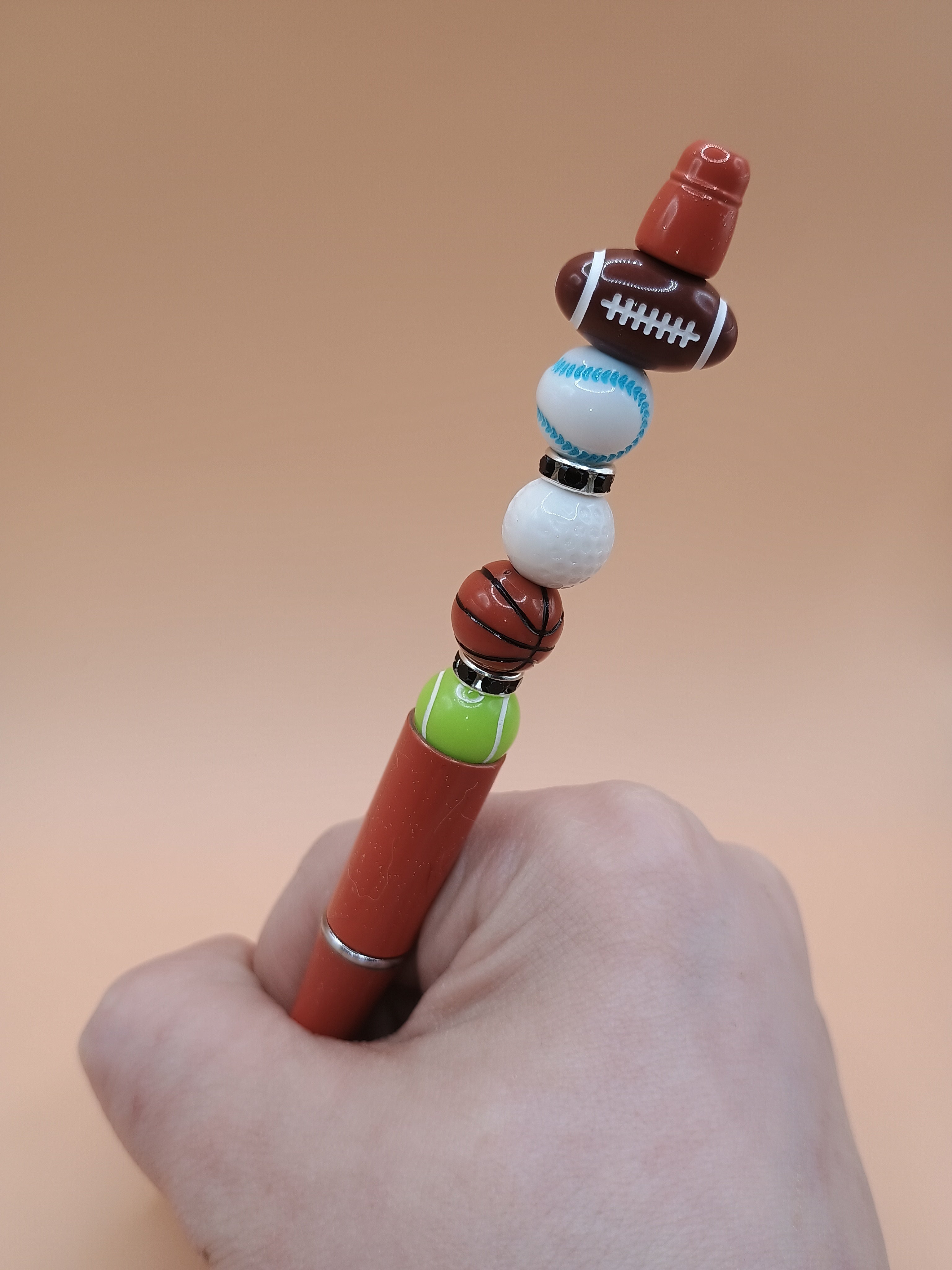 Sports Ball Beaded Pen – Burnt Orange Handmade 1.0 Ink Pen