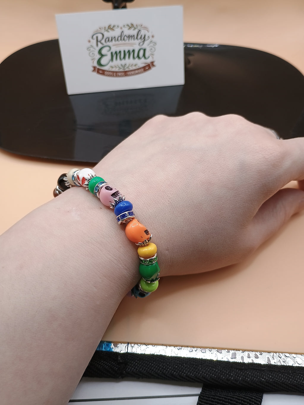 Día de los Muertos” Colorful Skull Stretch Bracelet – 8 Inch Gothic Beaded Bracelet
