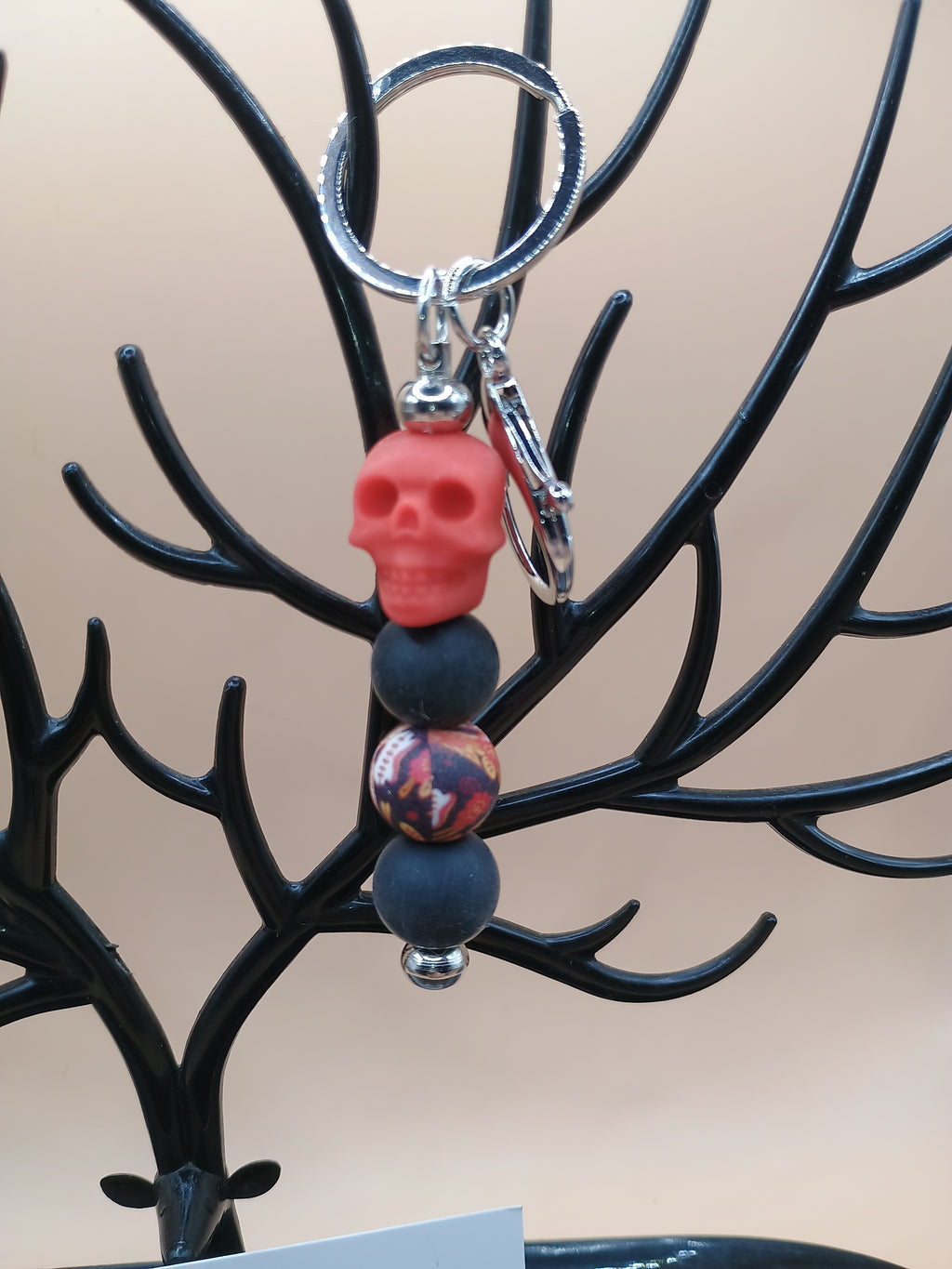 Skeleton Skull Beaded Keychain – Silver Metal Keychain (2 Floral Design Options)