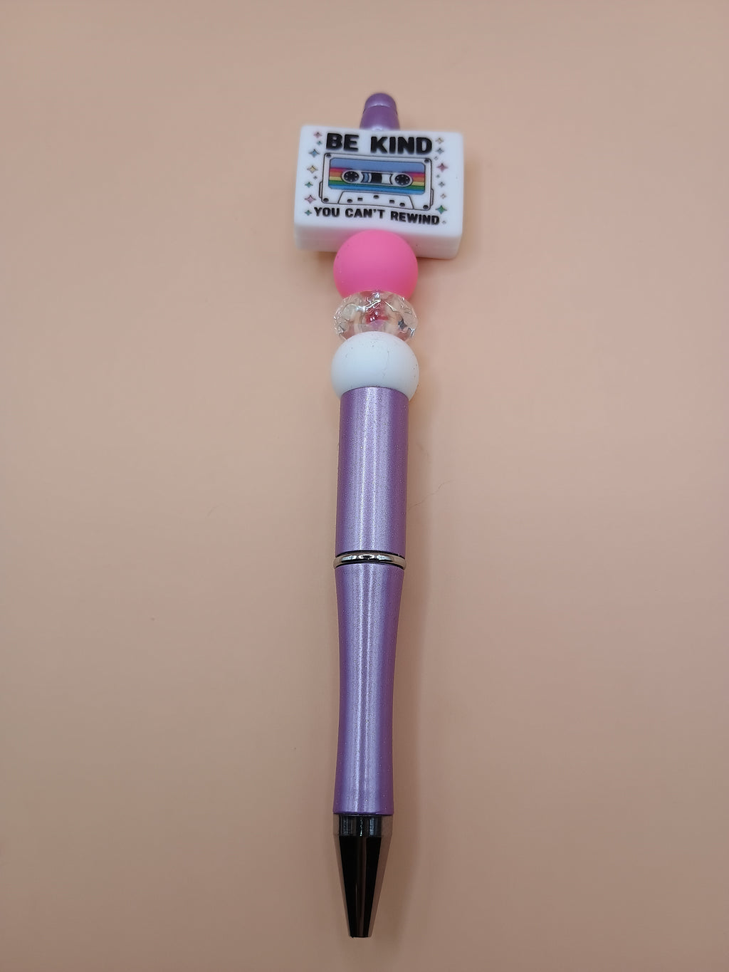 Be Kind. You Can’t Rewind – Purple Beaded Pen with Inspirational Focal Bead