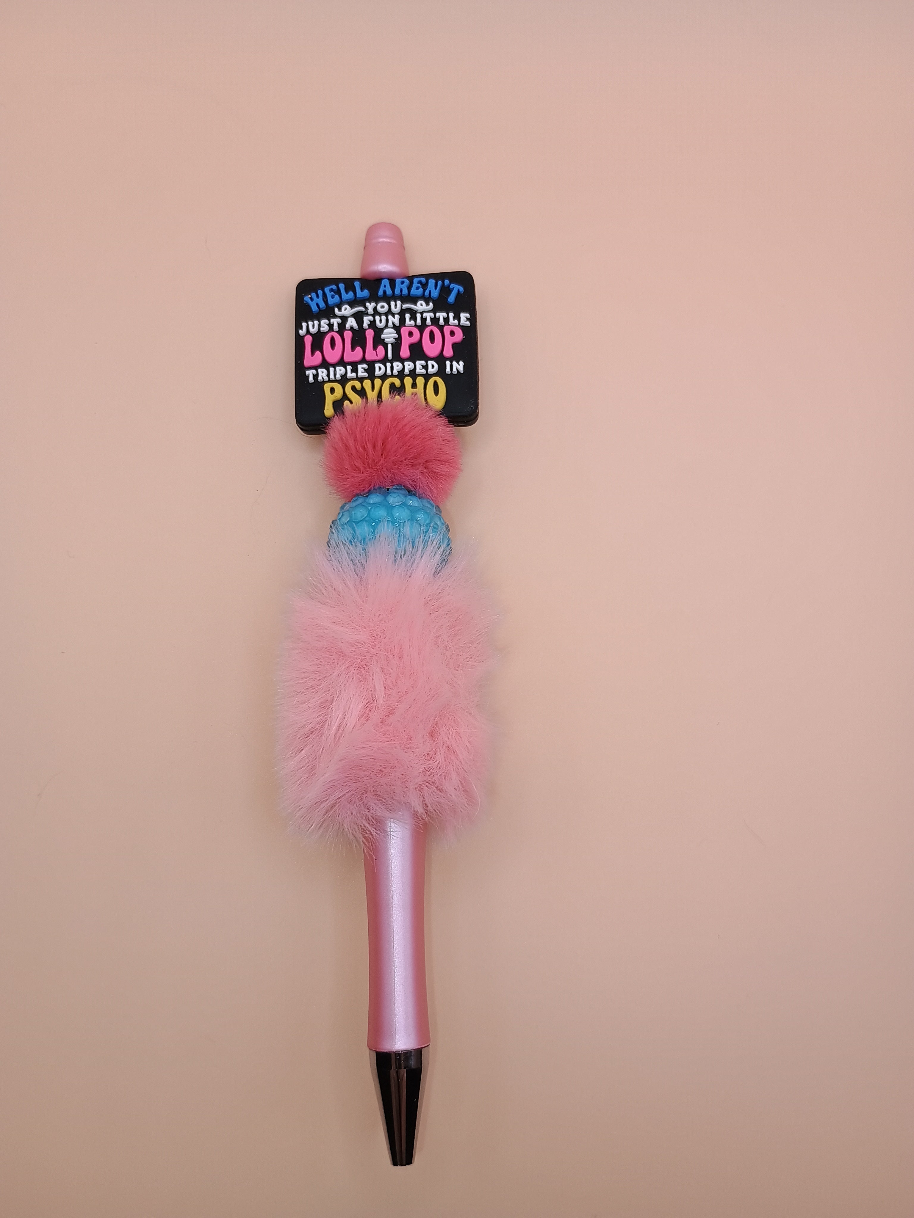 “Fun Little Lollipop Triple Dipped in Psycho” Fluffy Beaded Pen – Handmade 1.0 Ink Pen (Assorted Styles)