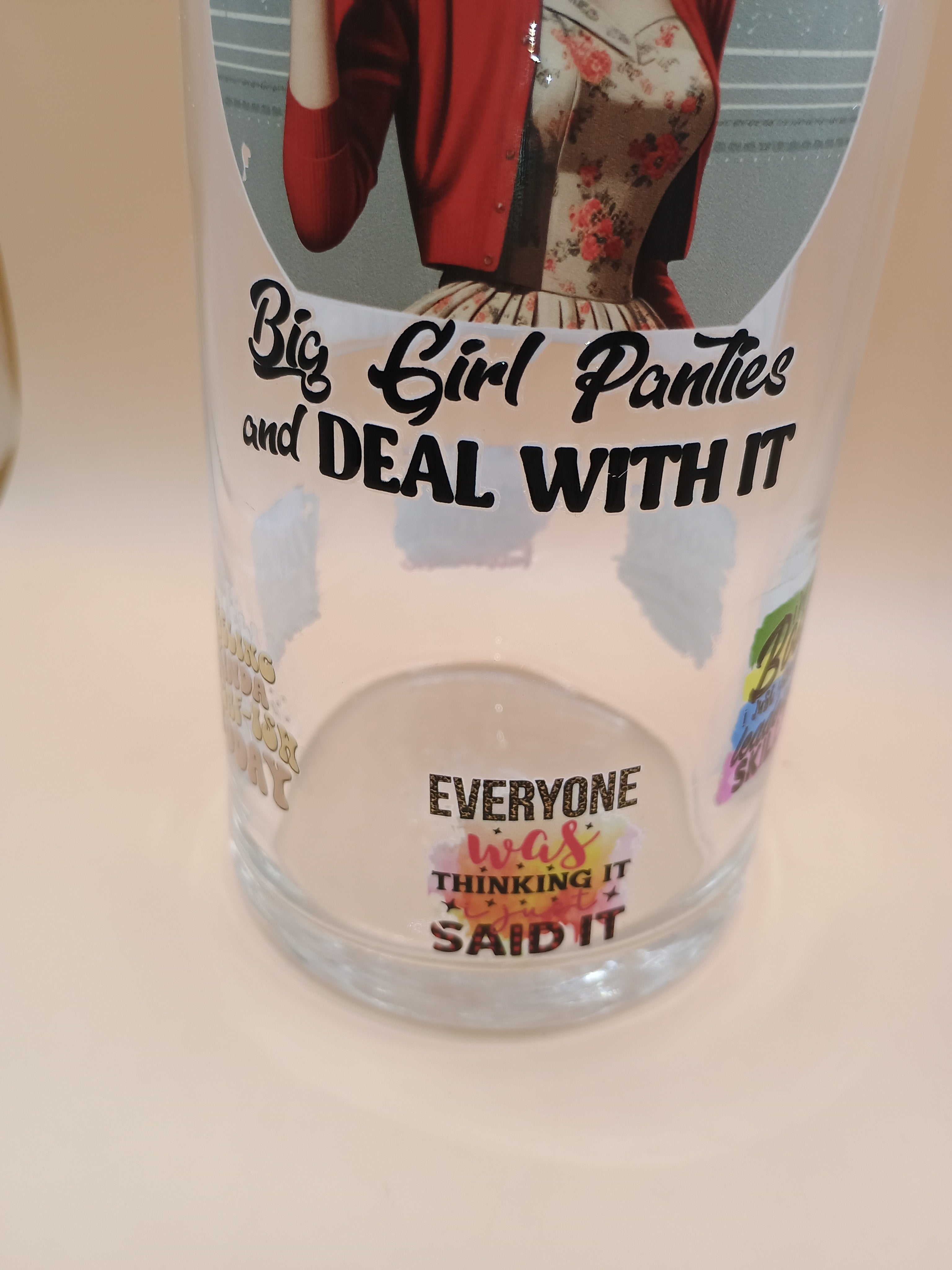 IMPERFECT Circular Glass Vase – UV DTF Vintage Women & Sarcastic Quote Decor (Discounted)