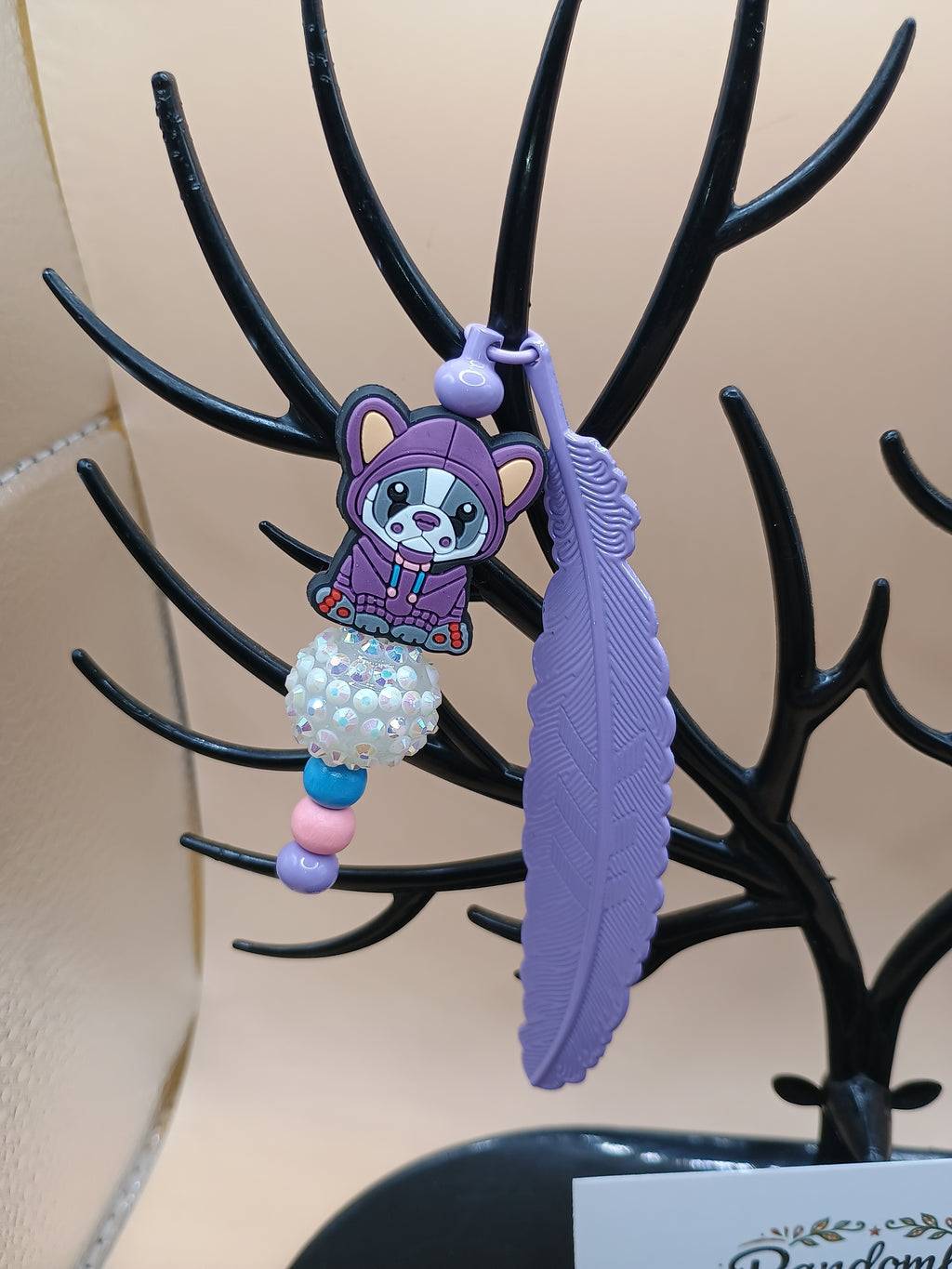 French Bulldog Feather Bookmark – Purple Metal Bookmark with Beaded Accent