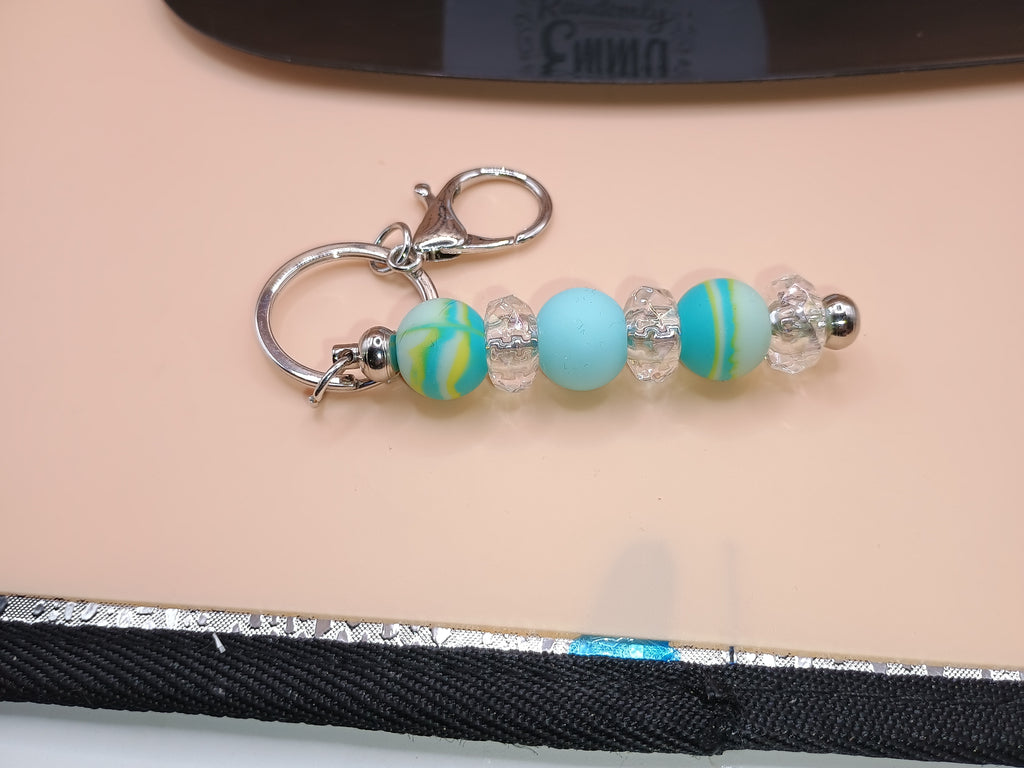 Silver Metal Keychain with Planet-Inspired Beads