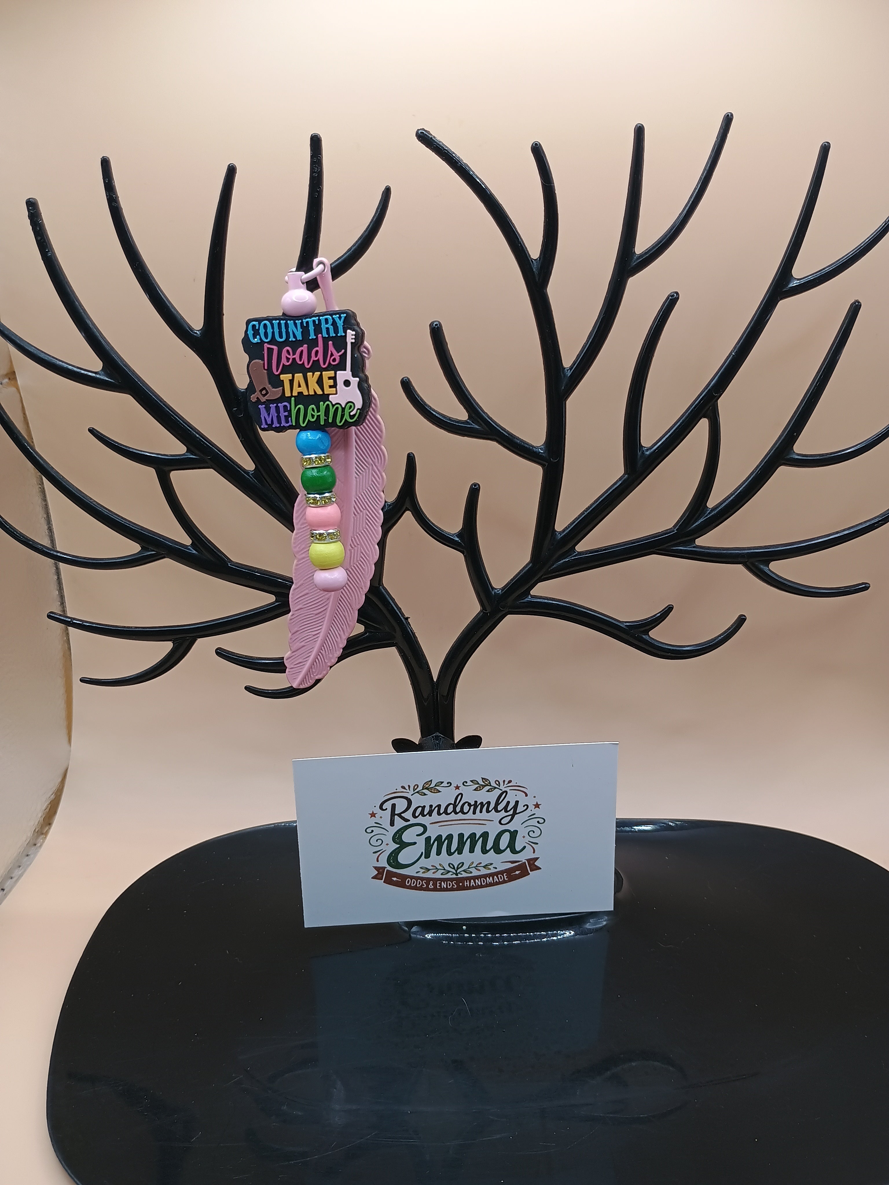 “Country Roads Take Me Home” Cowboy Boots Feather Bookmark – Pink Metal Beaded Bookmark
