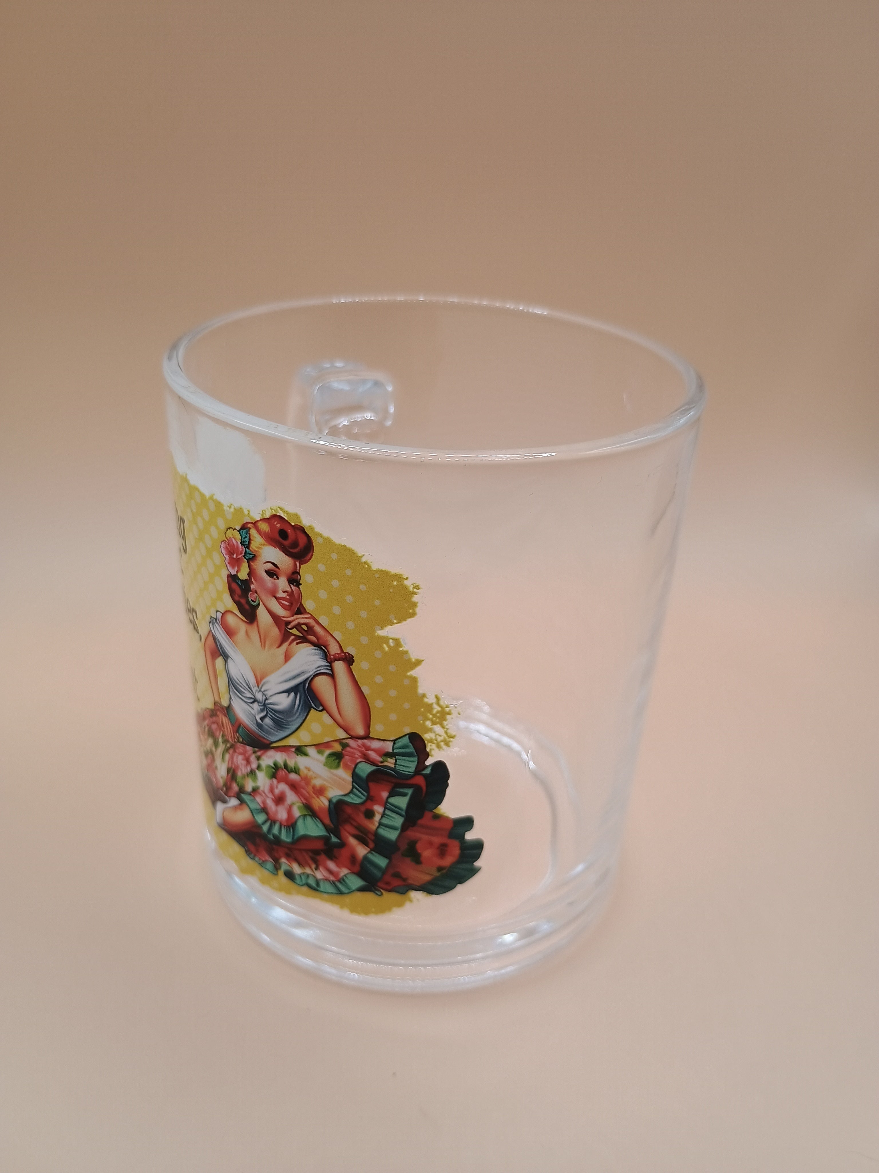 “If Being Sarcastic Burned Calories…” Clear Glass Mug – Retro Housewife Coffee Cup