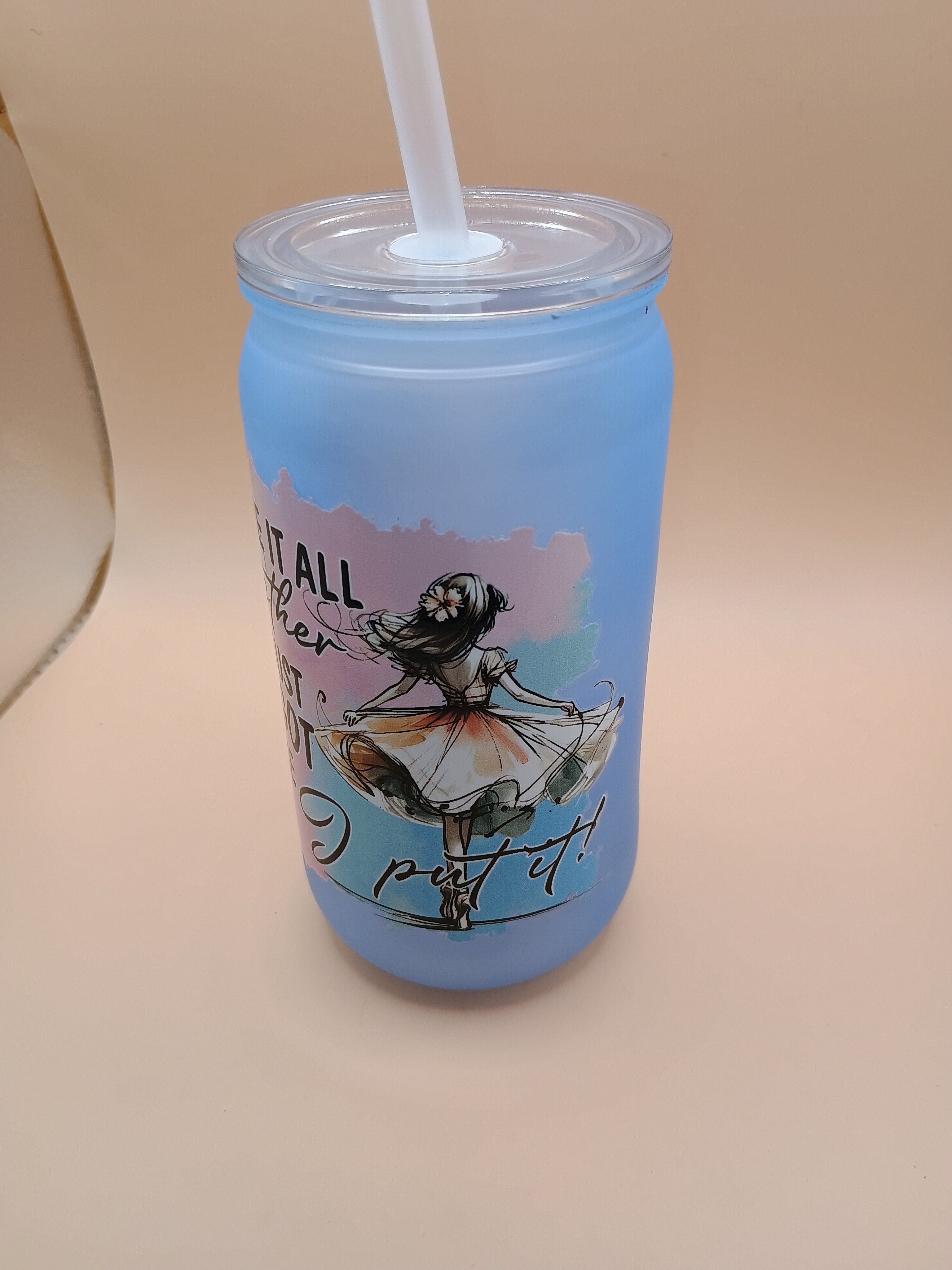 IMPERFECT ‘I Have It All Together’ Blue Plastic 16oz Tumbler – Watercolor Girl Quote Cup with Lid & Straw