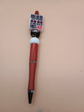 First 48 Skull Beaded Pen – Red Handmade 1.0 Ink Pen with Dark Humor Quote