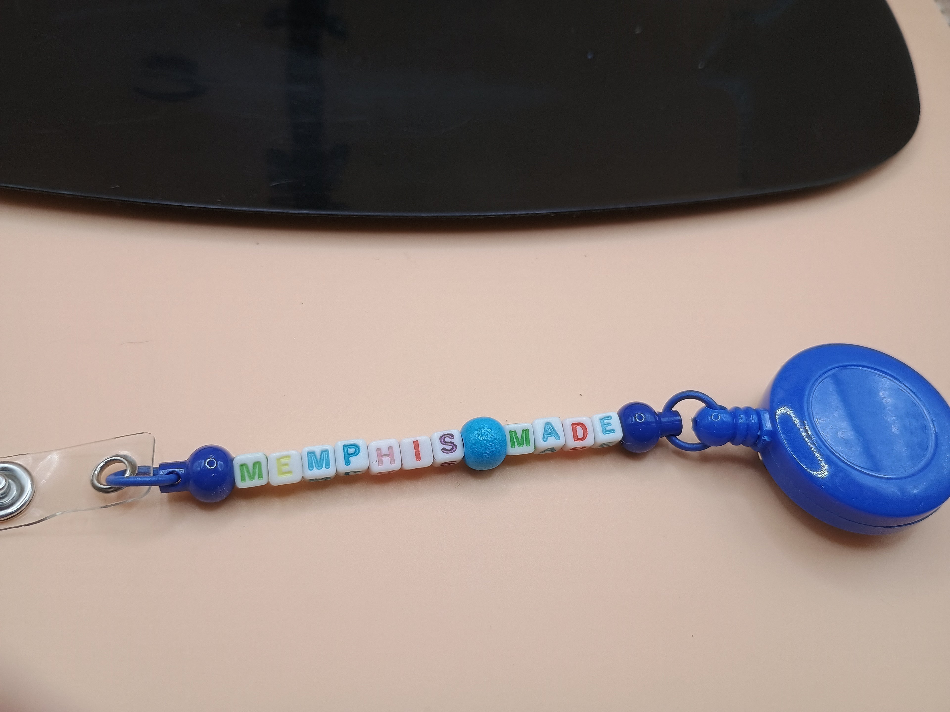 “Memphis Made” Beaded Badge Reel – Memphis Blue Retractable ID Holder
