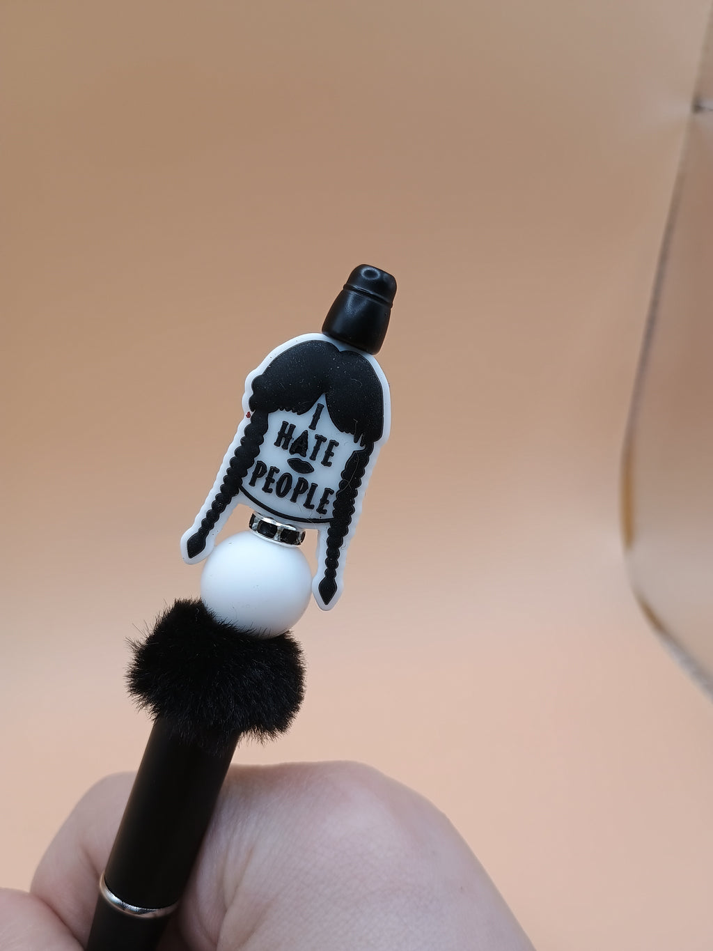 “I Hate People” Gothic Beaded Pen – Wednesday-Inspired Handmade 1.0 Ink Pen (2 Styles)