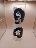 IMPERFECT Clear Round Glass Vase – UV DTF Black Women Portrait Art (Transfer Flaw Discount)