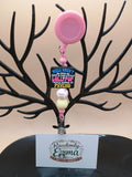“Fun Little Lollipop Triple Dipped in Psycho” Beaded Badge Reel – Pink Retractable ID Holder