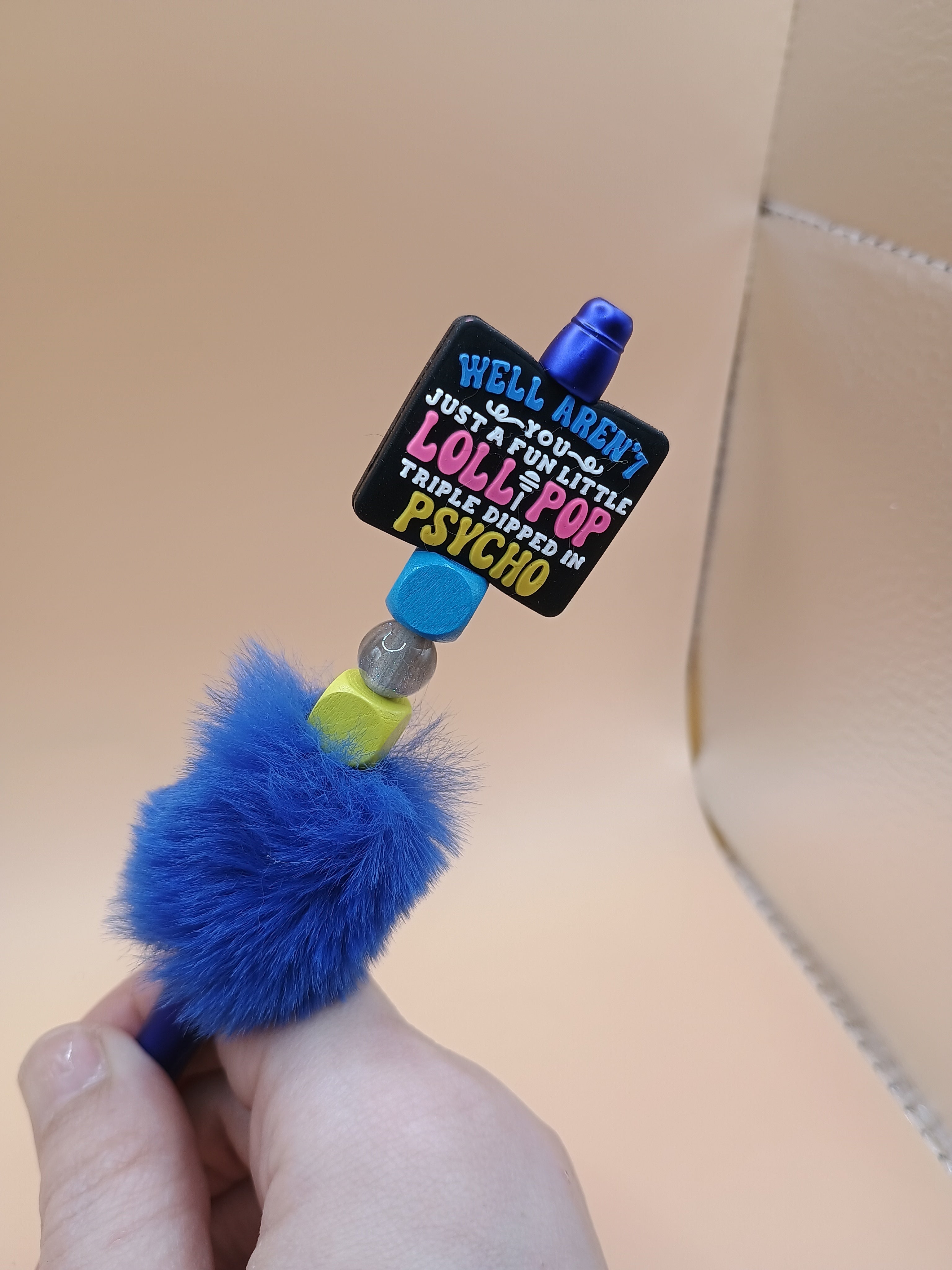 “Fun Little Lollipop Triple Dipped in Psycho” Fluffy Beaded Pen – Handmade 1.0 Ink Pen (Assorted Styles)